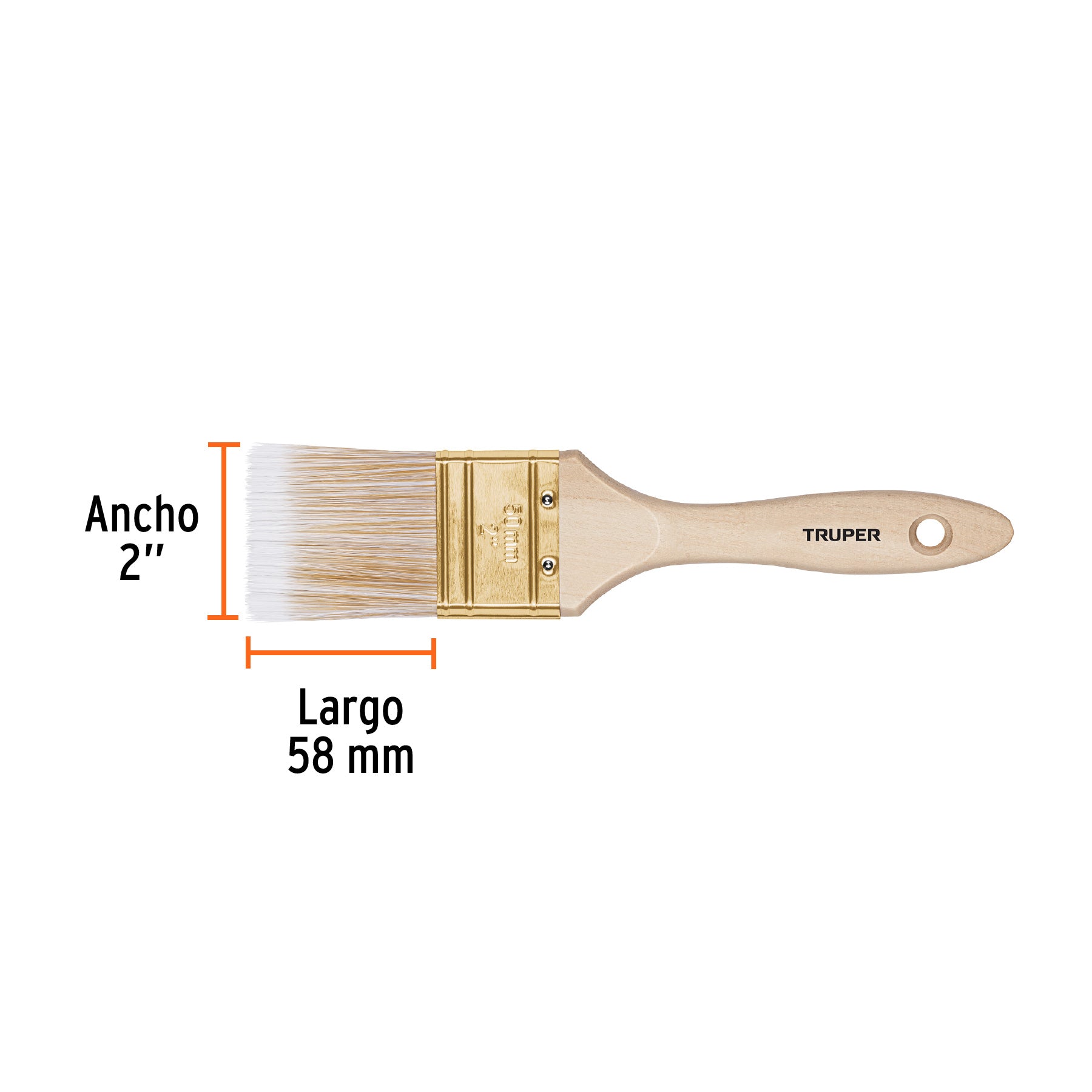 Brocha cerdas sintéticas,mango de madera, corte recto, 2"