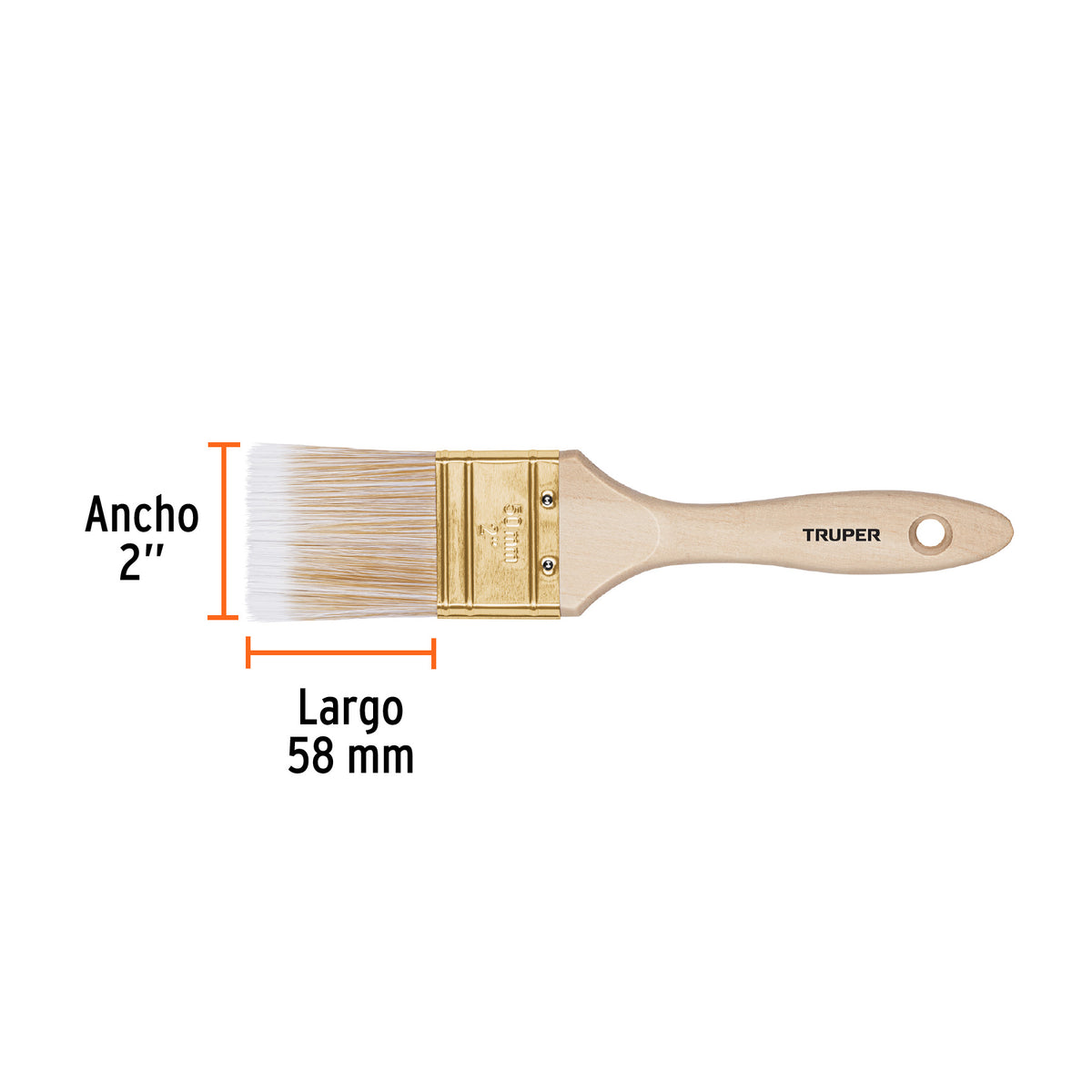 Brocha cerdas sintéticas,mango de madera, corte recto, 2"