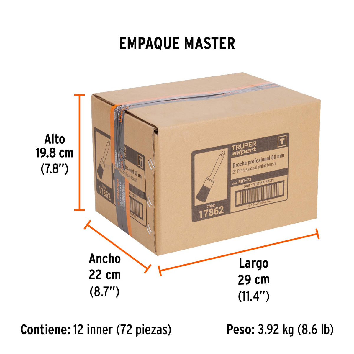 Brocha, mango de plástico, 2", Truper Expert