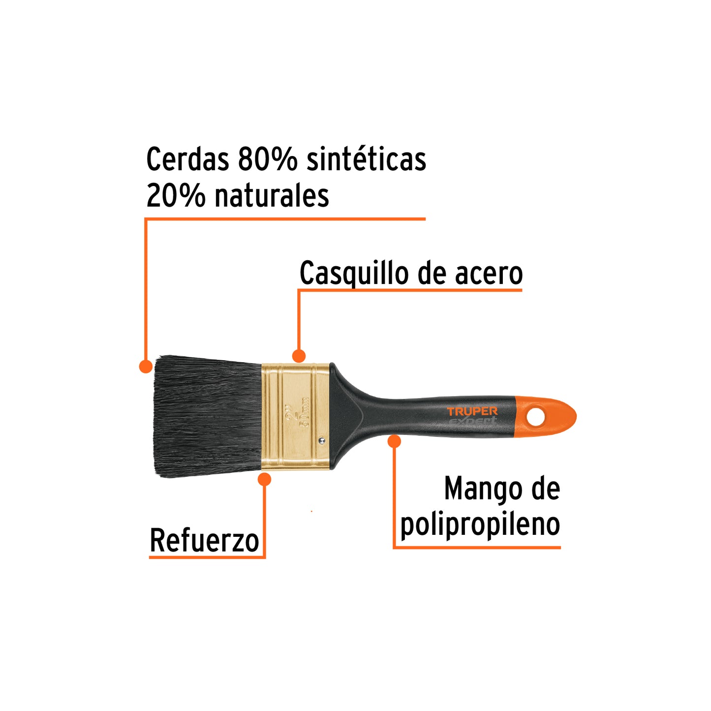 Brocha, mango de plástico, 2", Truper Expert