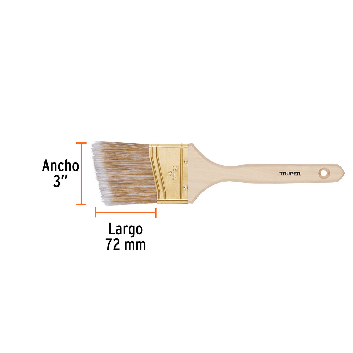 Brocha cerdas sintéticas, mango madera,corte angular, 3"