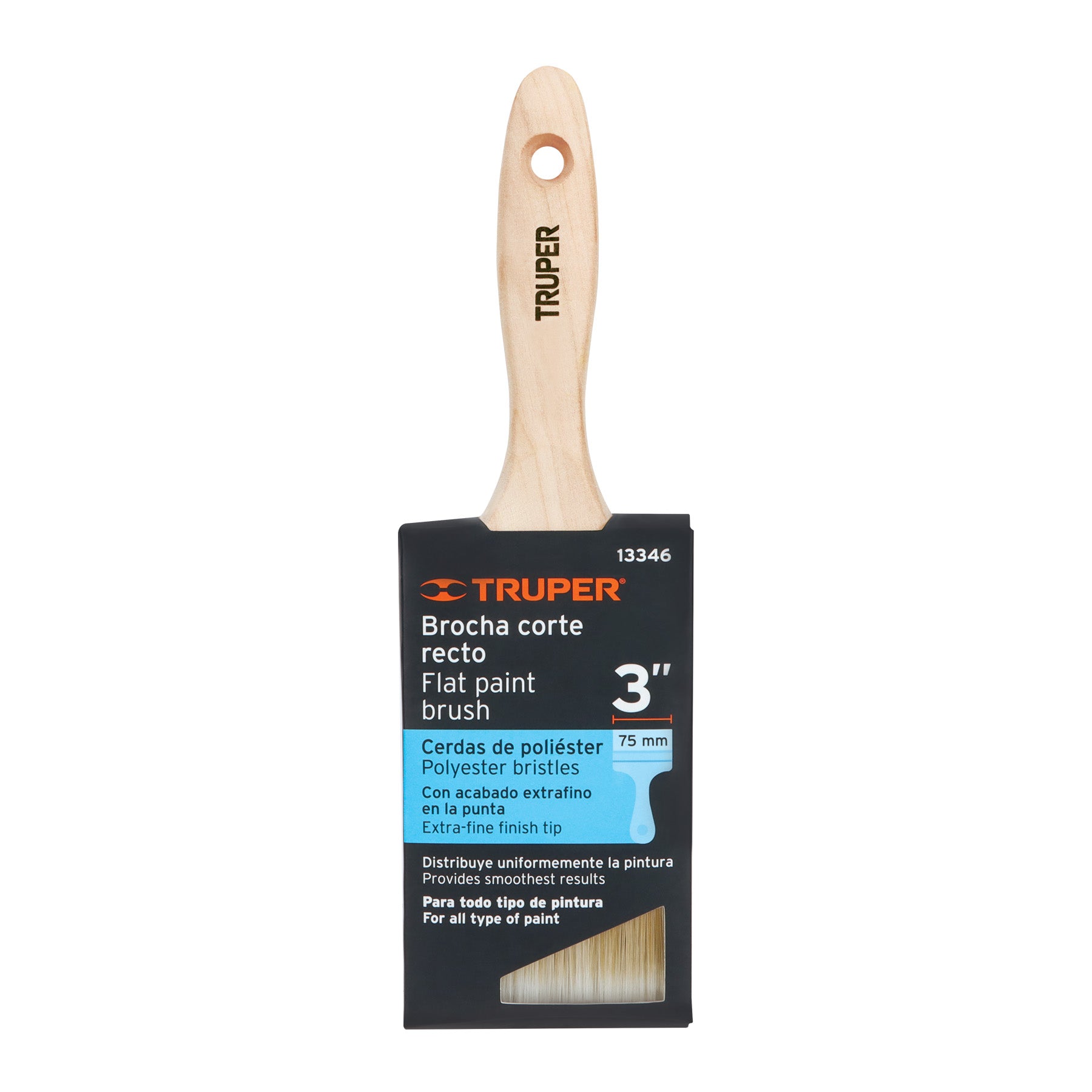 Brocha cerdas sintéticas,mango de madera, corte recto, 3"