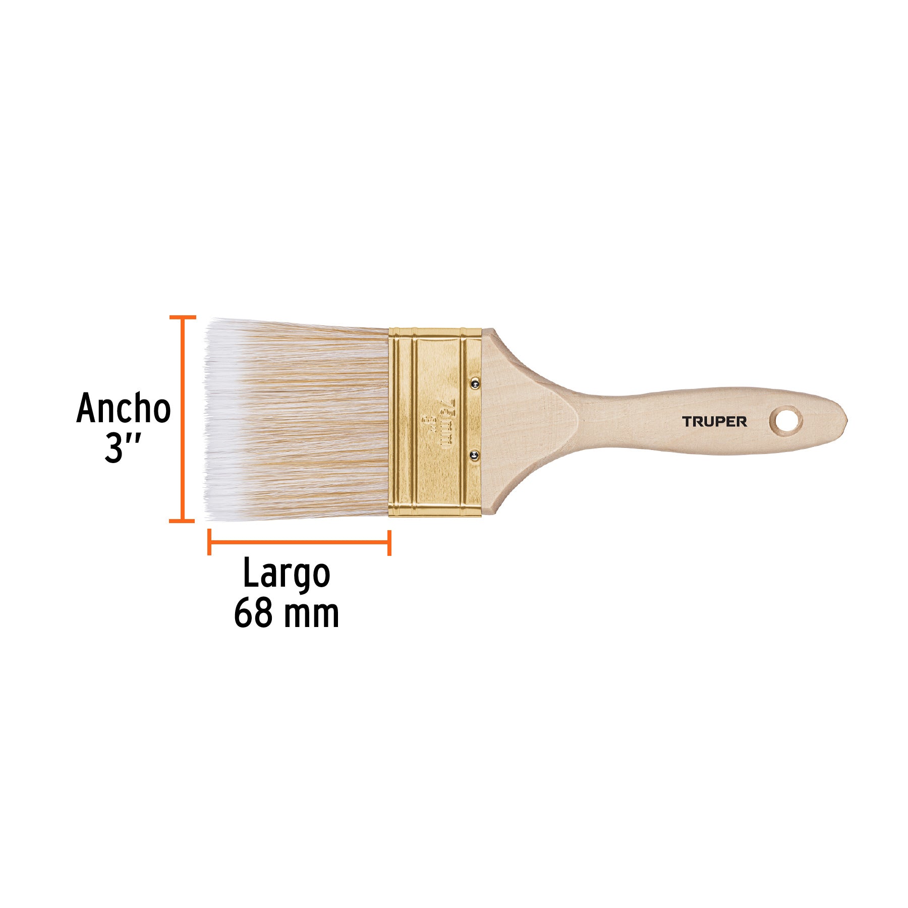 Brocha cerdas sintéticas,mango de madera, corte recto, 3"