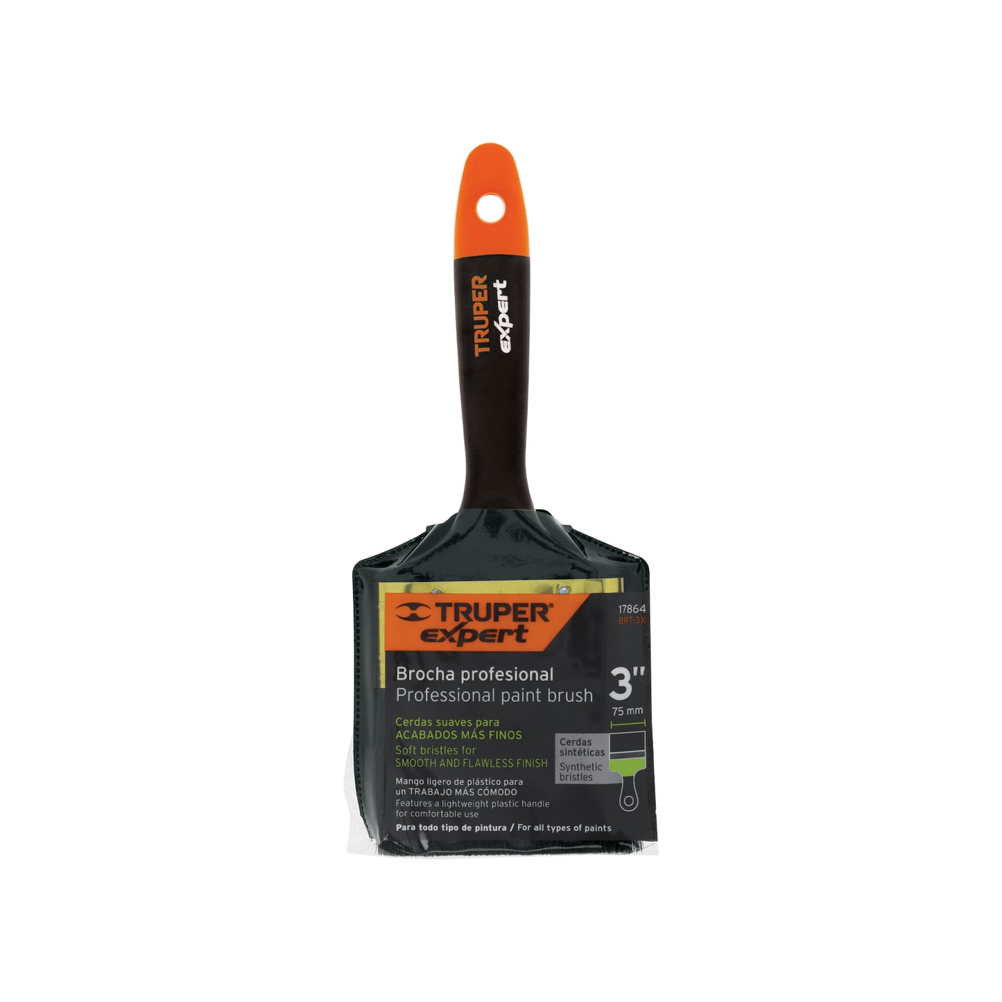 Brocha, mango de plástico, 3", Truper Expert