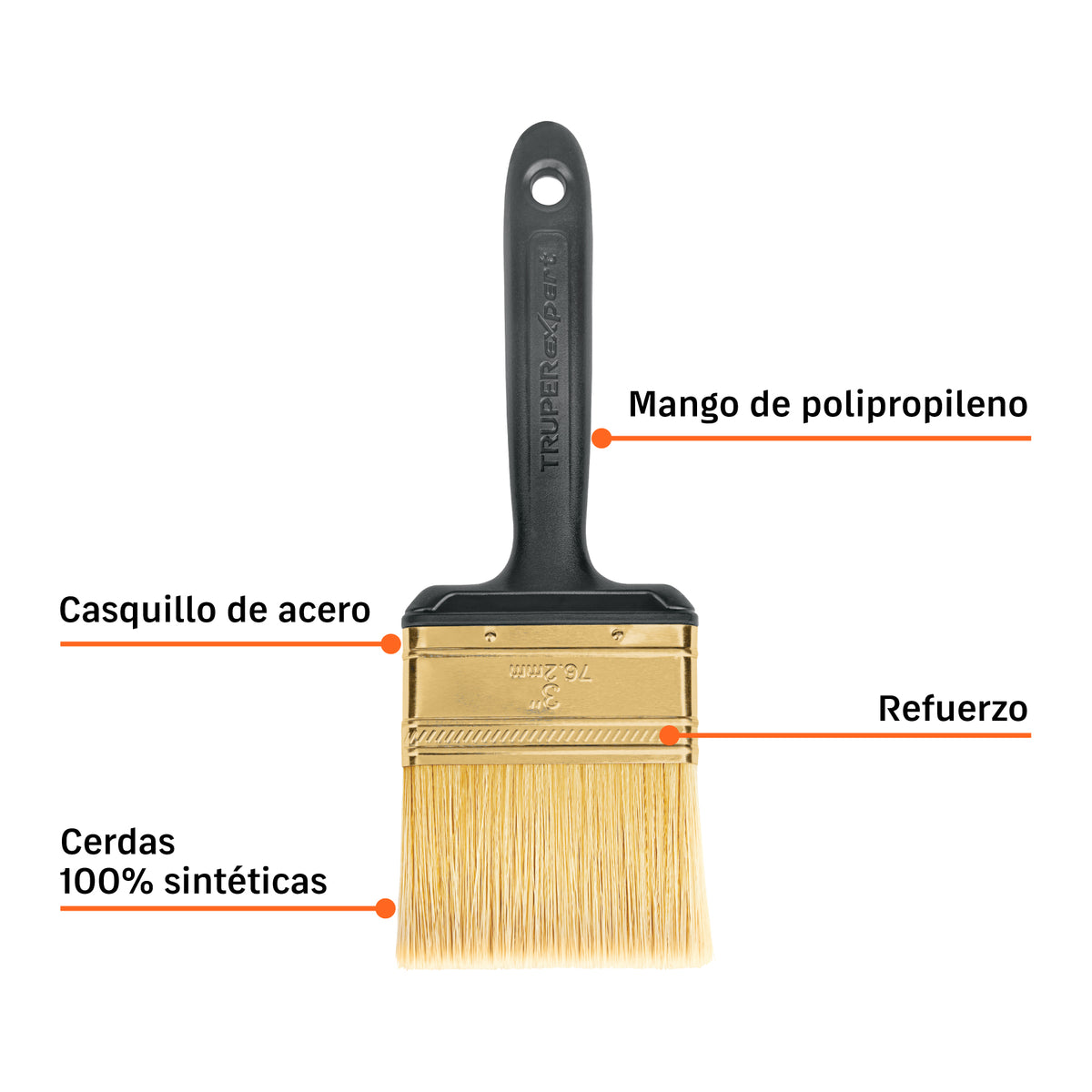 Brocha, mango de plástico, 3", Truper Expert
