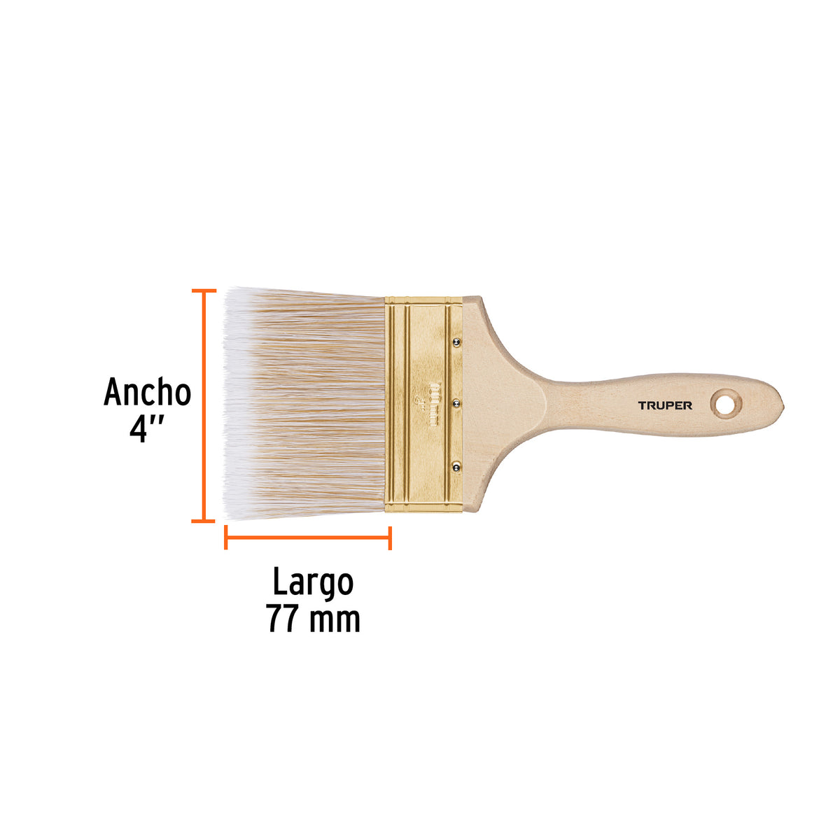 Brocha cerdas sintéticas,mango de madera, corte recto, 4"