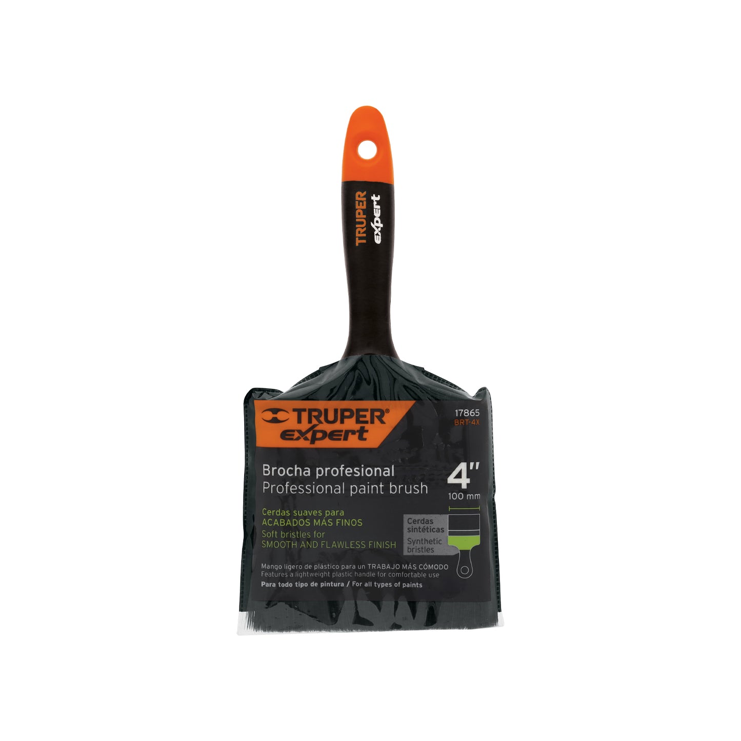 Brocha, mango de plástico, 4", Truper Expert
