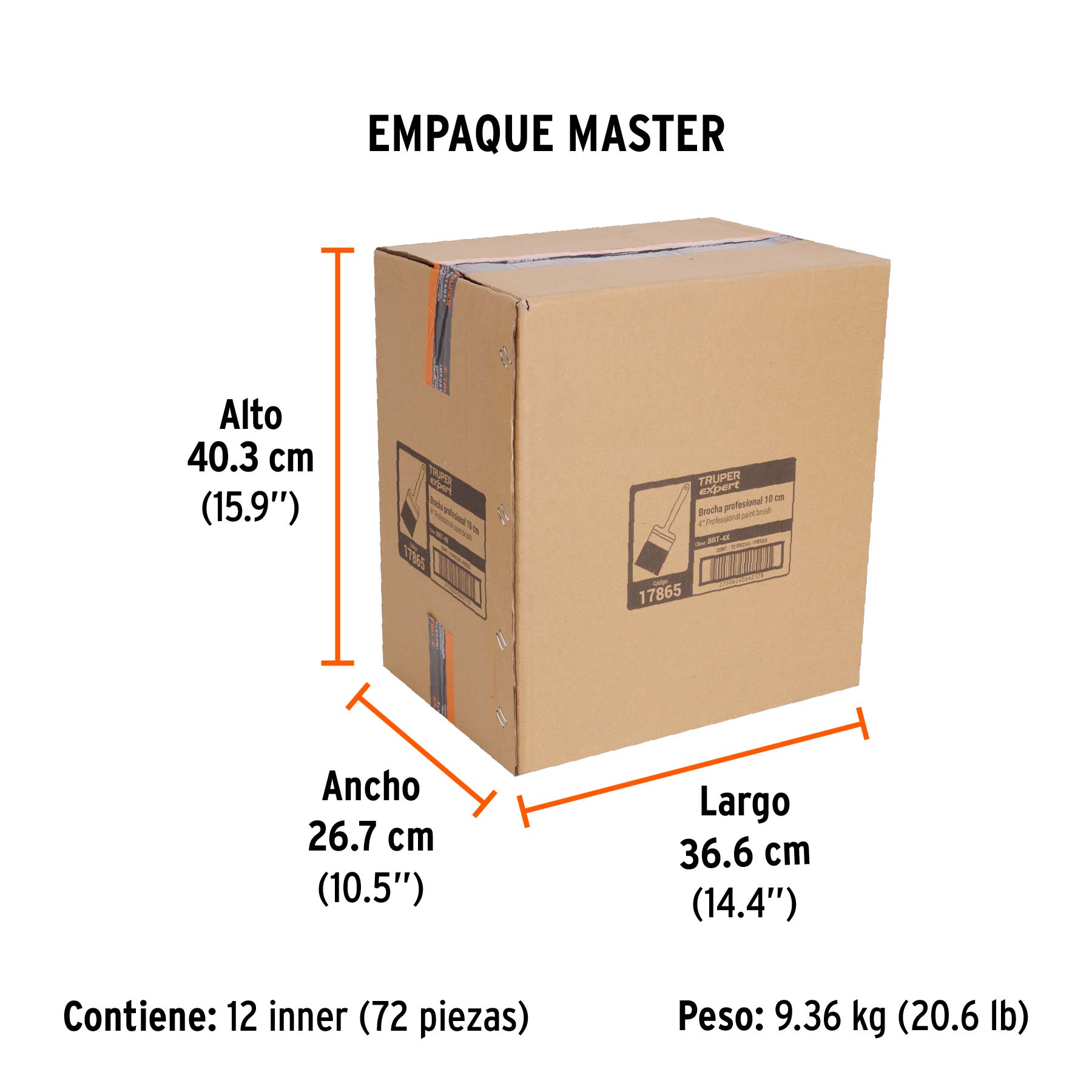 Brocha, mango de plástico, 4", Truper Expert