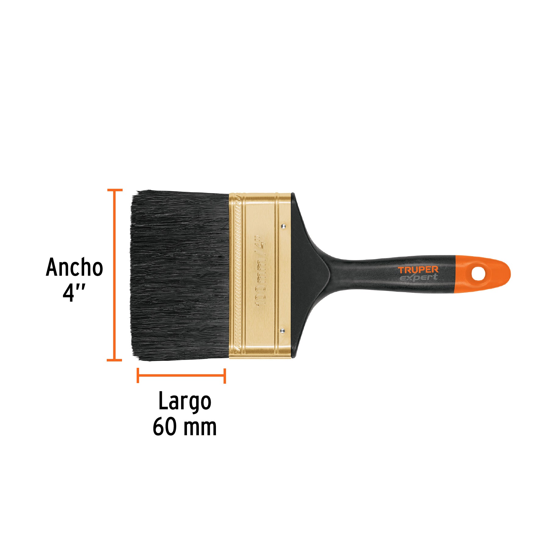 Brocha, mango de plástico, 4", Truper Expert