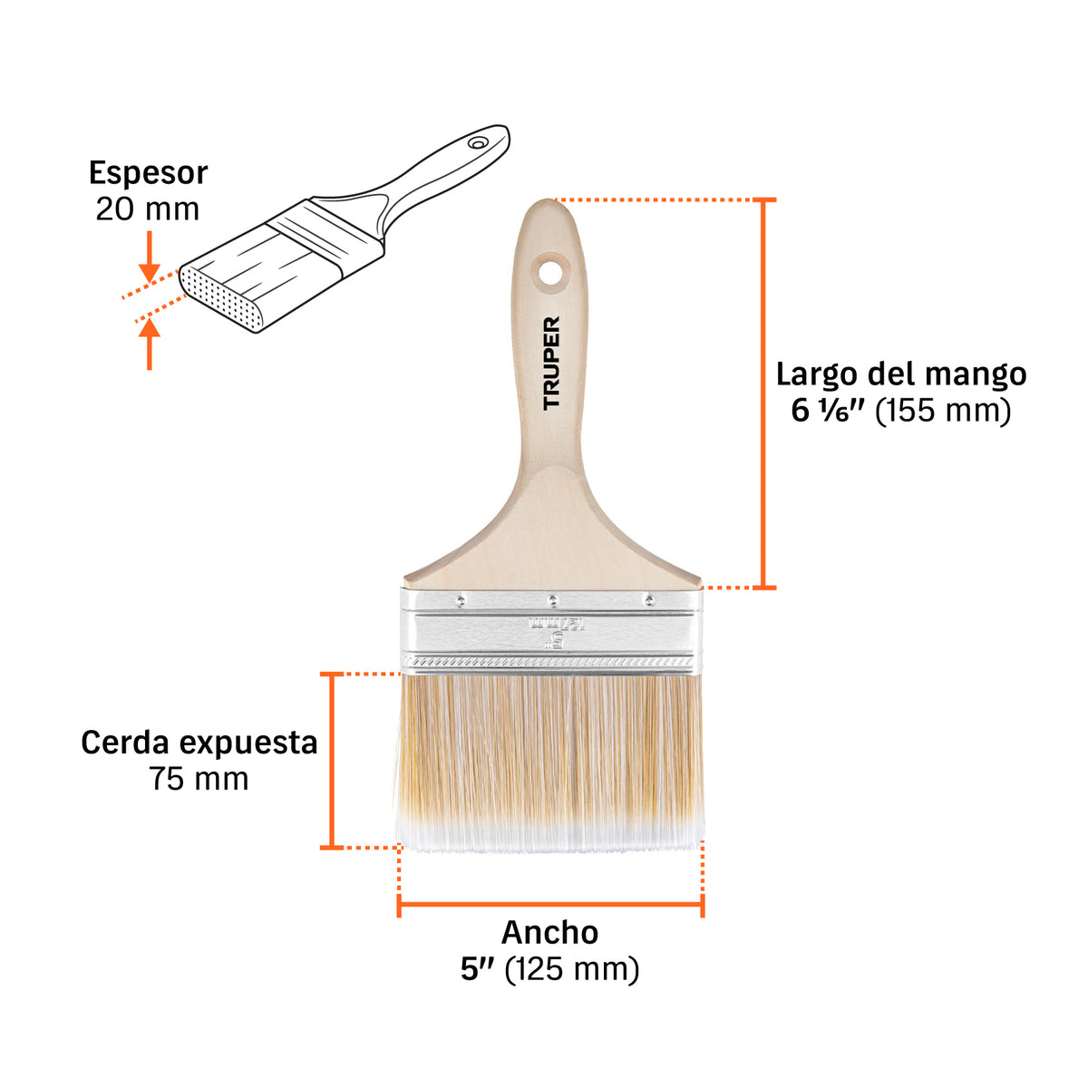 Brocha cerdas sintéticas 5' corte recto, mango de madera
