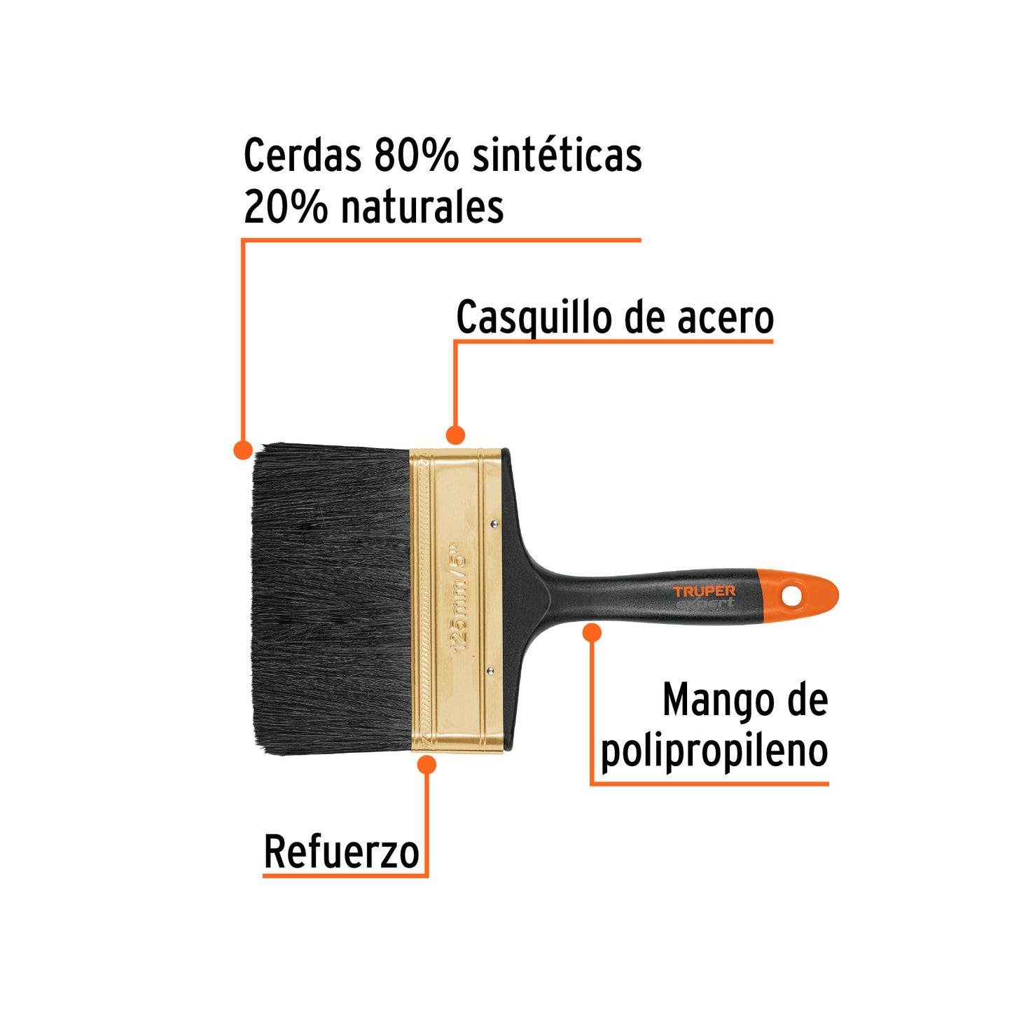 Brocha, mango de plástico, 5", Truper Expert