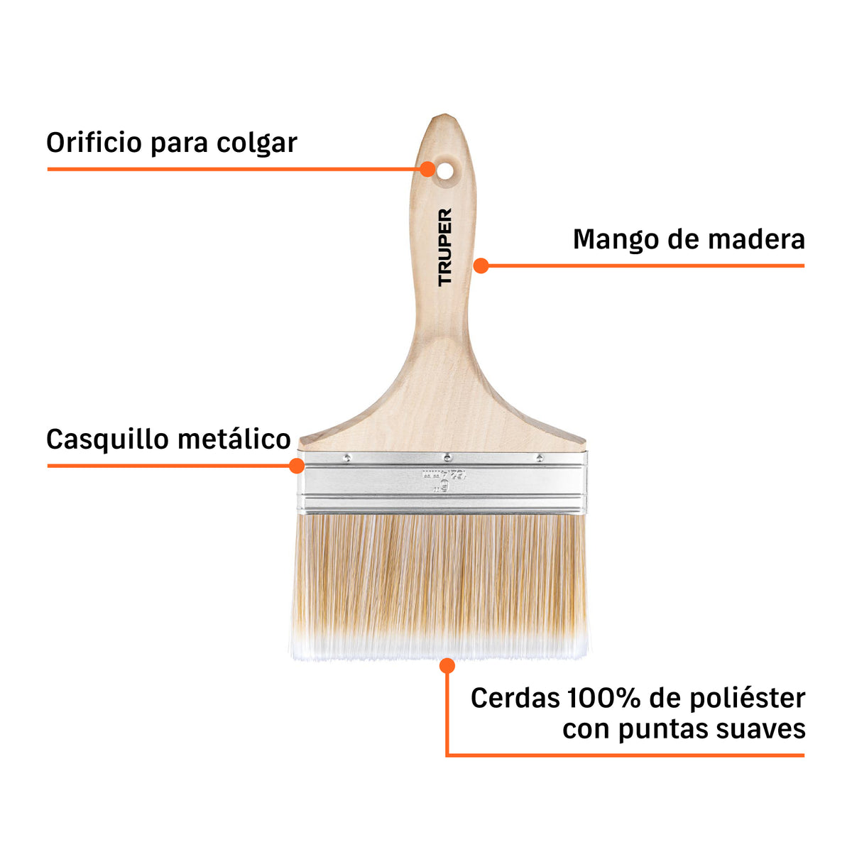 Brocha cerdas sintéticas 6' corte recto, mango de madera