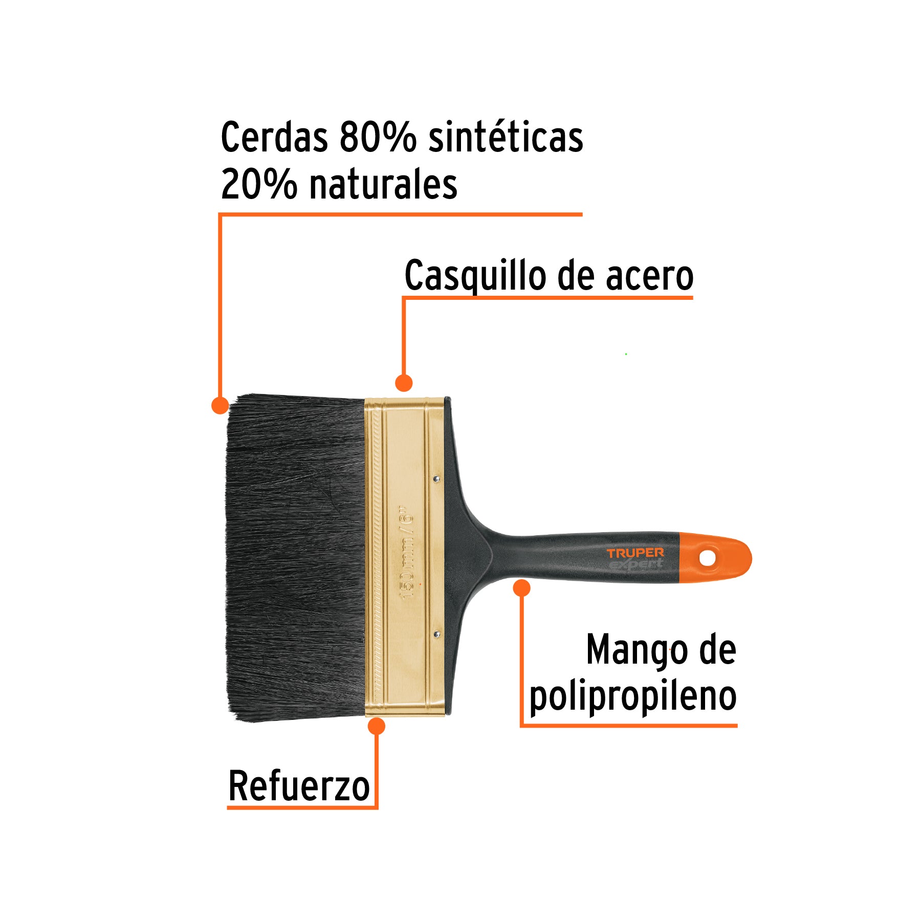 Brocha, mango de plástico, 6", Truper Expert