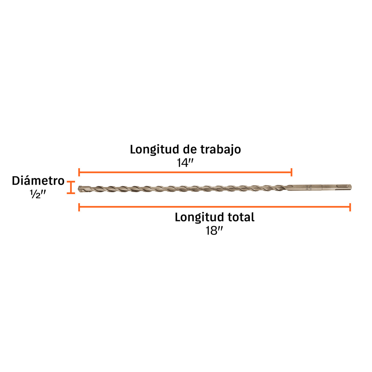 Broca con sistema directo de inserción, 1/2 x 18"