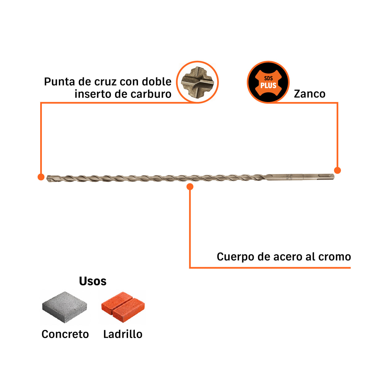 Broca con sistema directo de inserción, 1/2 x 18"