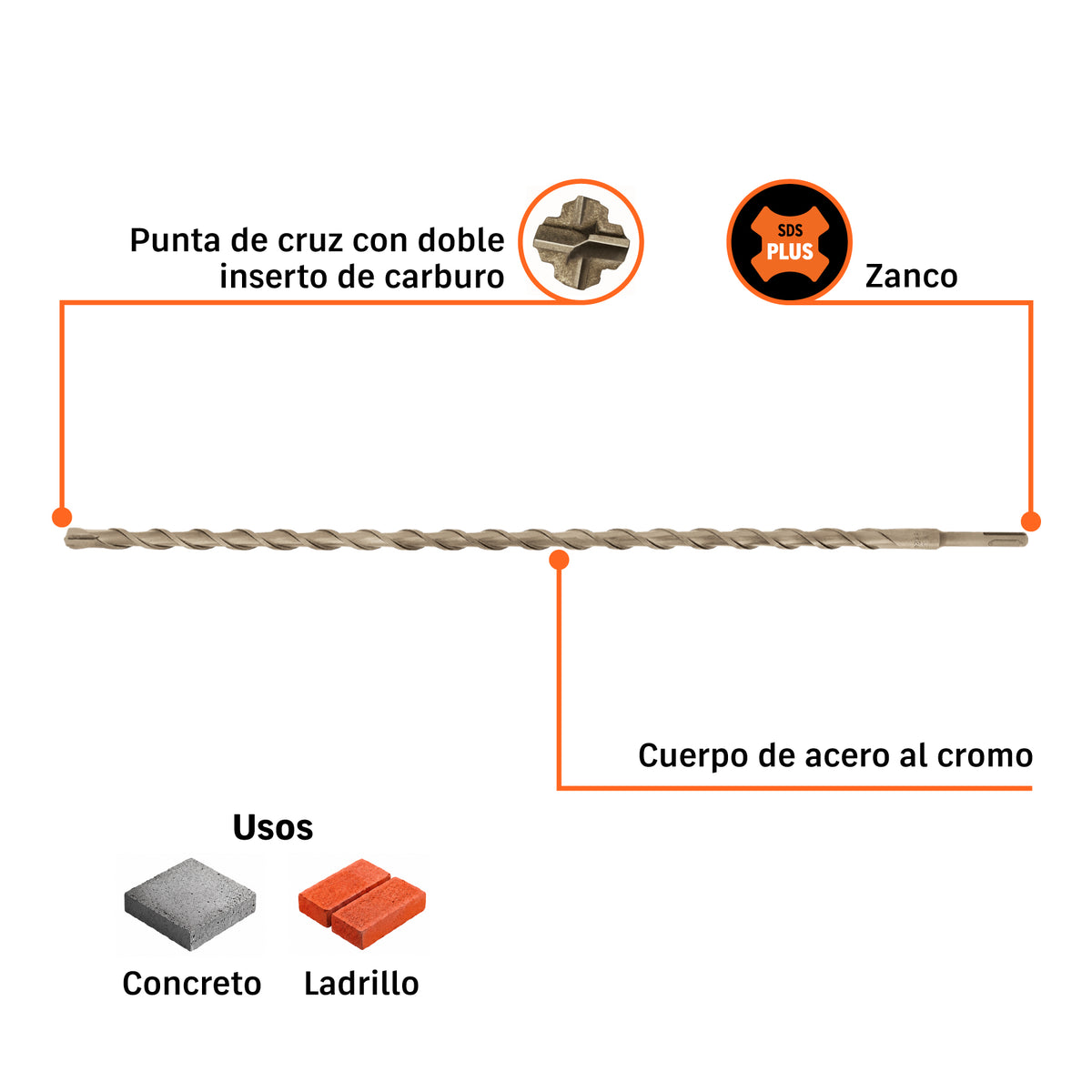 Broca con sistema directo de inserción, 5/8 x 24"