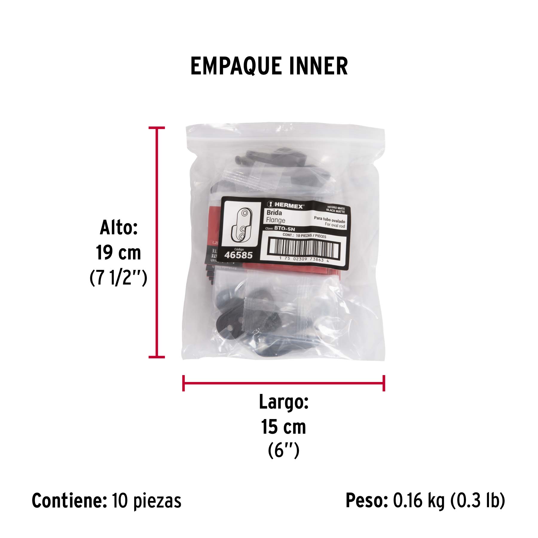 Brida negra para tubo ovalado de closet, Hermex