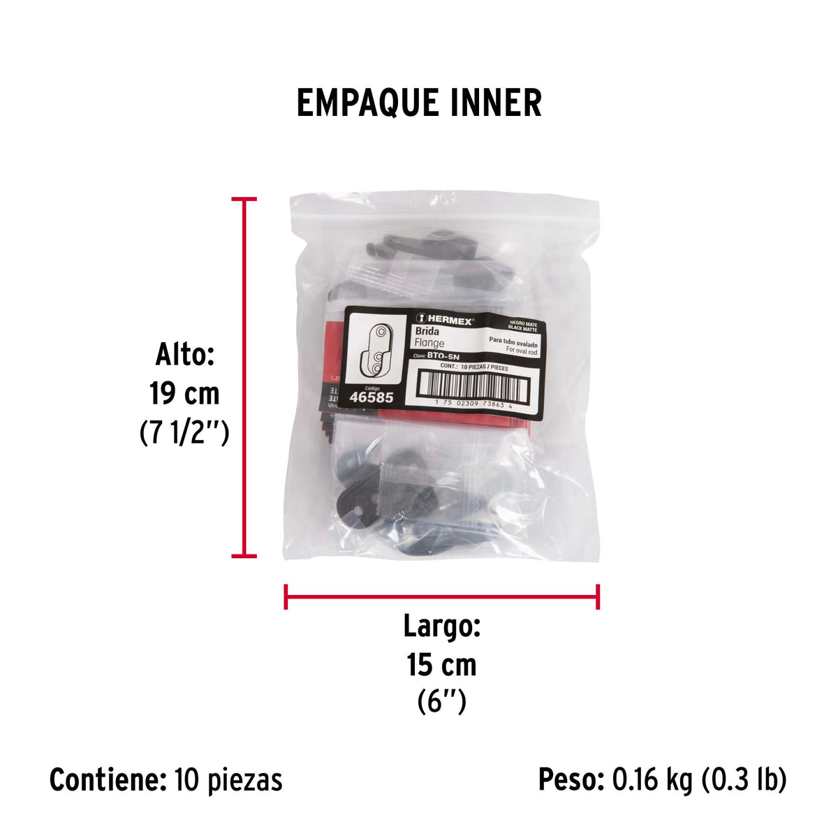 Brida negra para tubo ovalado de closet, Hermex