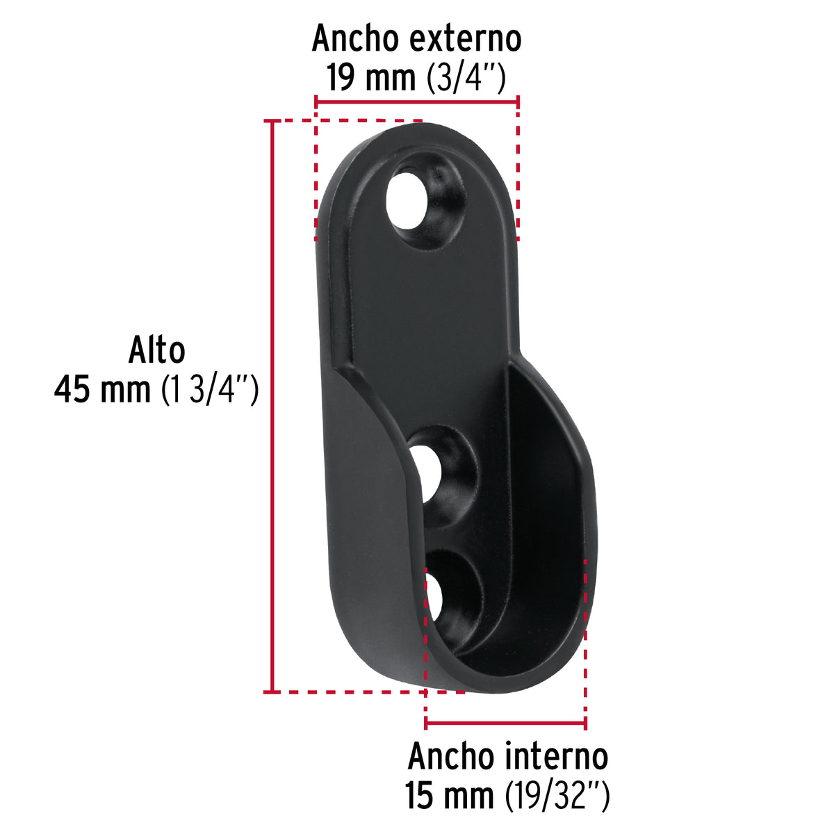 Brida negra para tubo ovalado de closet, Hermex