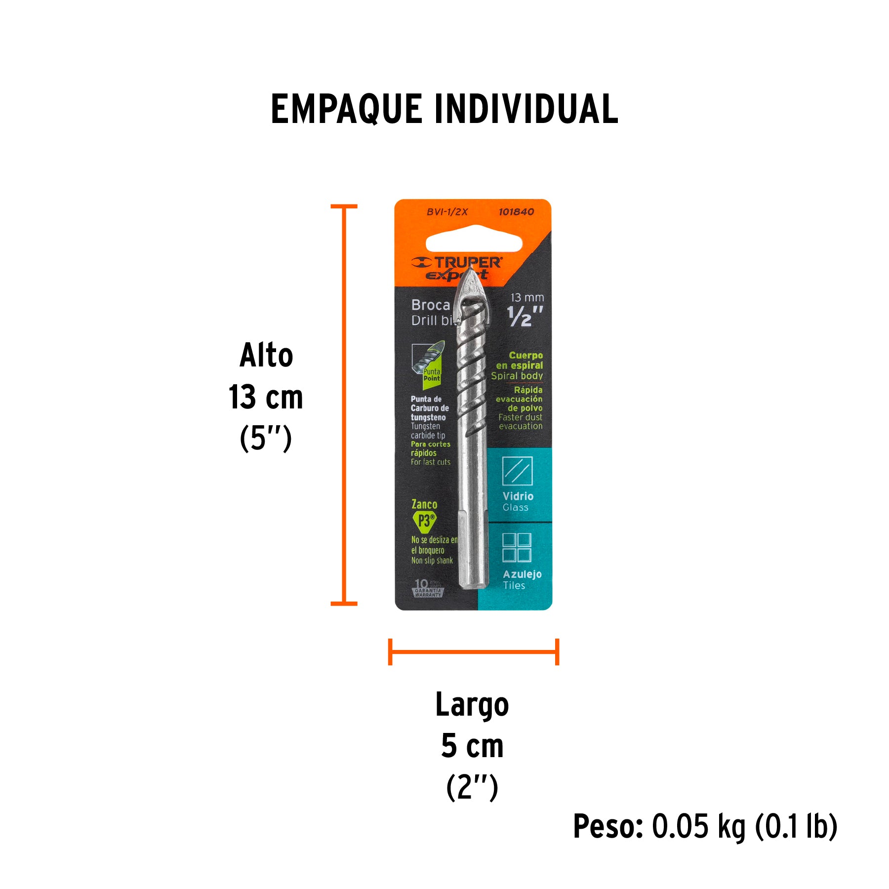 Broca para vidrio y azulejo 1/2', Truper Expert
