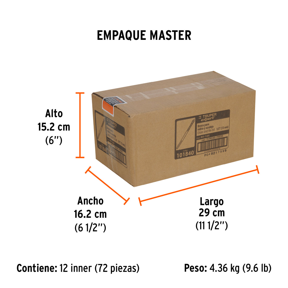 Broca para vidrio y azulejo 1/2', Truper Expert