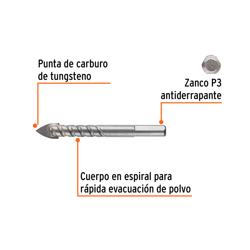 Broca para vidrio y azulejo 1/2', Truper Expert