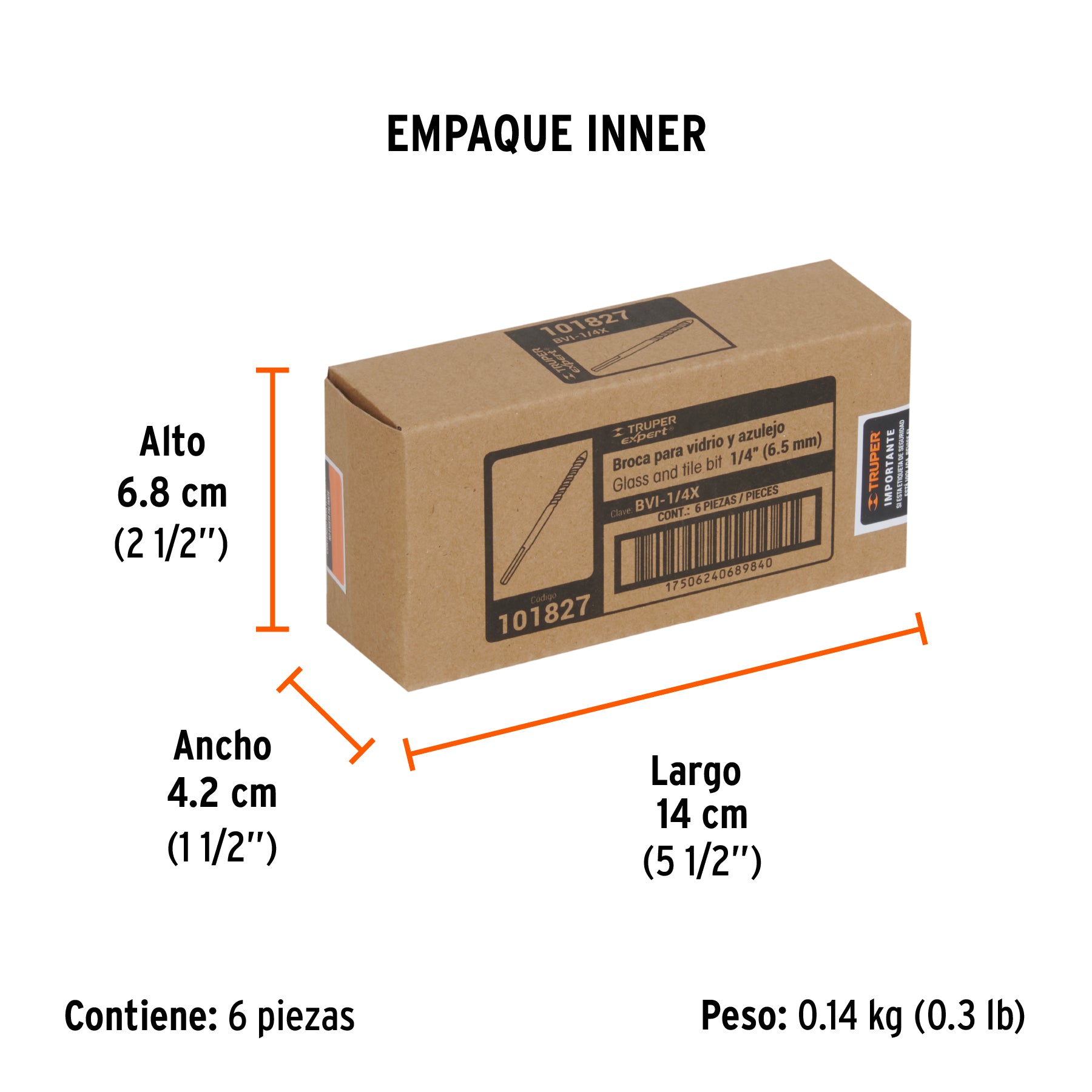 Broca para vidrio y azulejo 1/4', Truper Expert