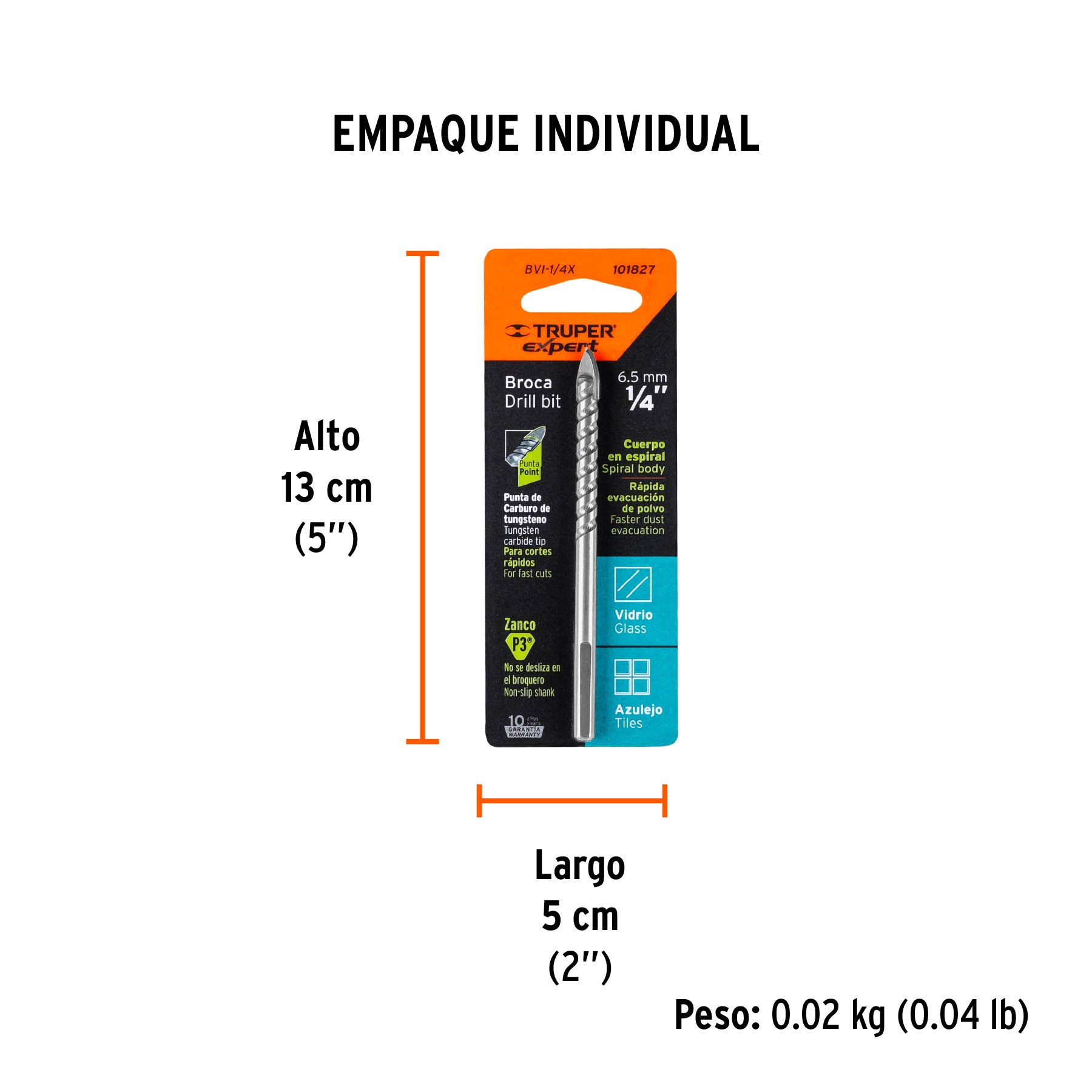 Broca para vidrio y azulejo 1/4', Truper Expert