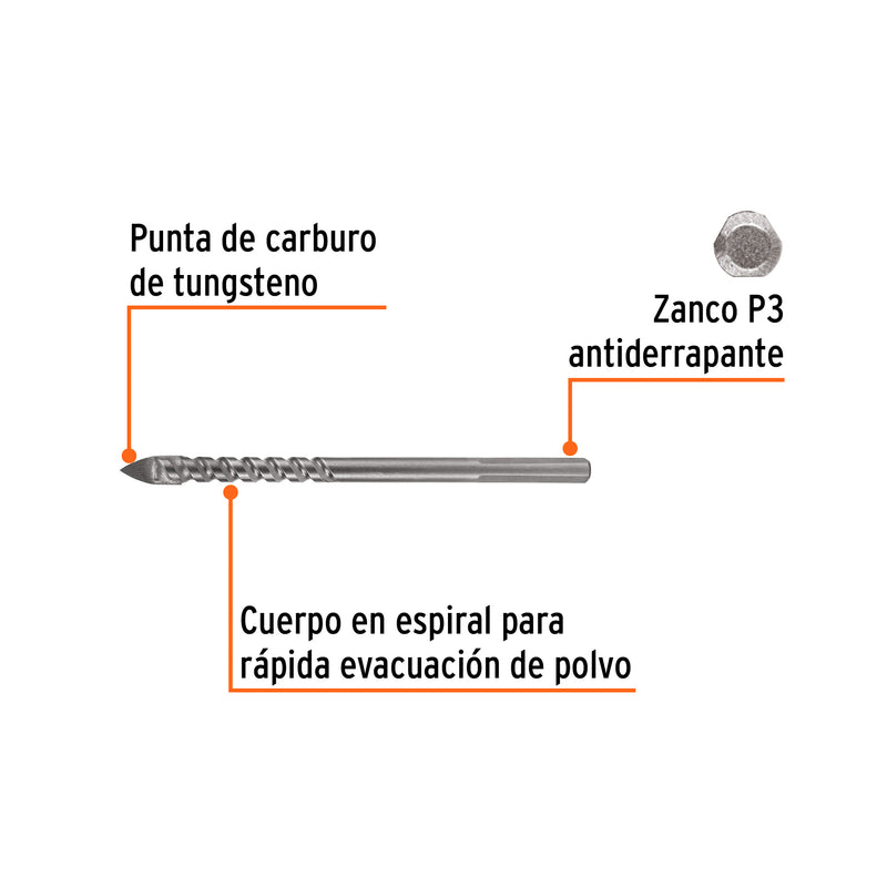 Broca para vidrio y azulejo 1/4', Truper Expert