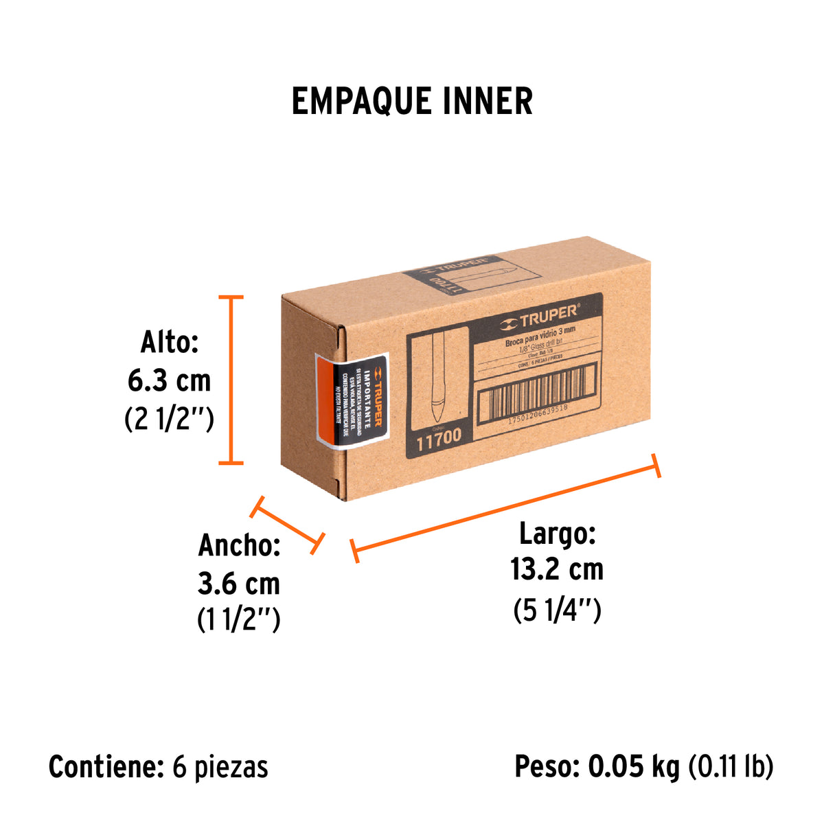 Broca para vidrio y azulejo, 1/8"