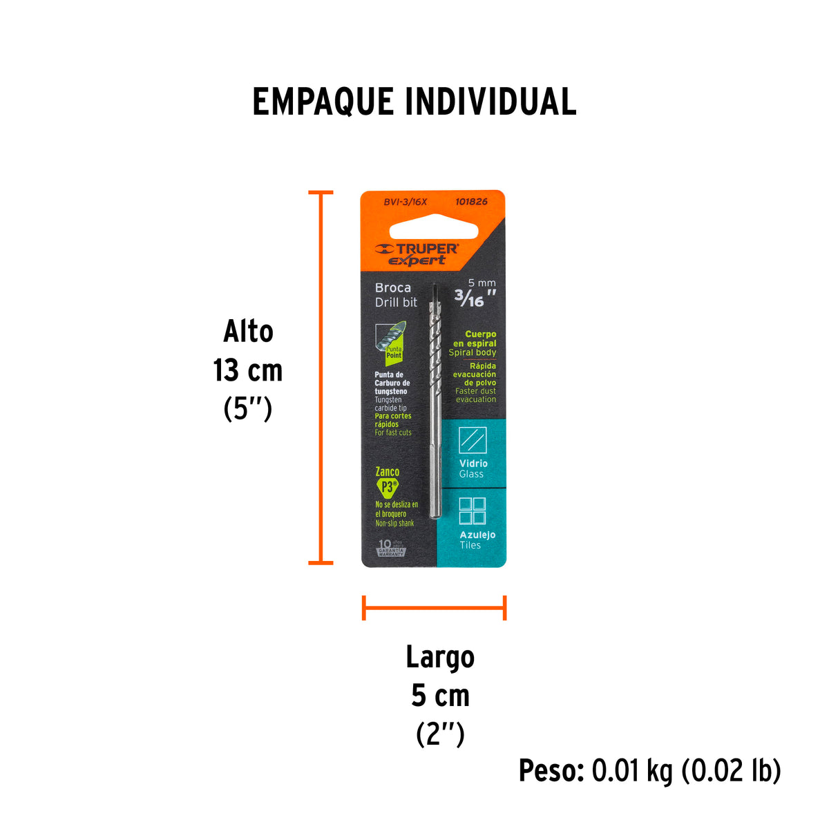 Broca para vidrio y azulejo 3/16', Truper Expert