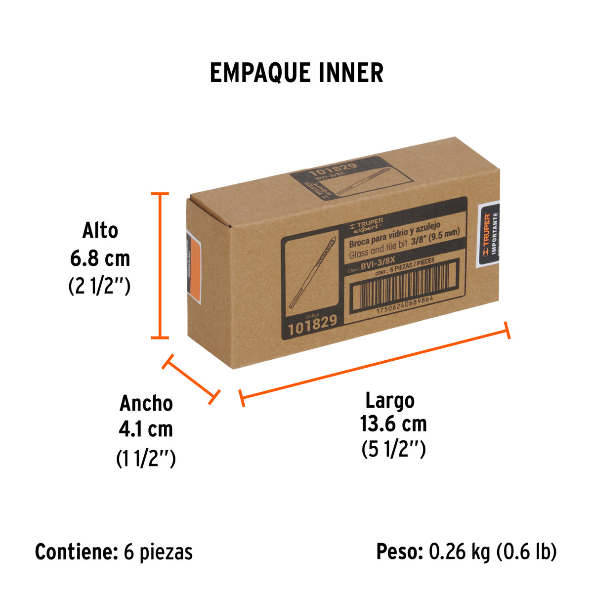 Broca para vidrio y azulejo 3/8', Truper Expert