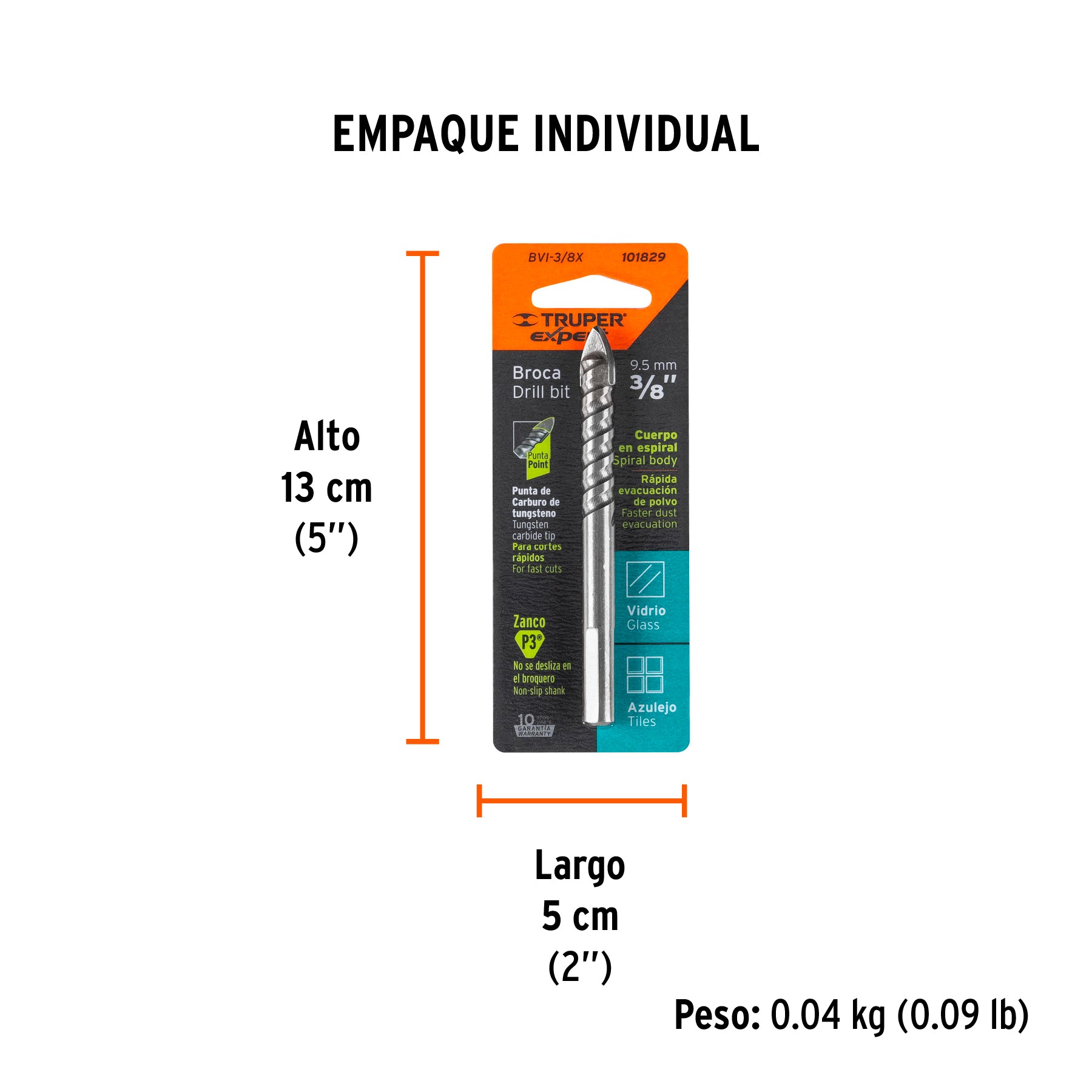 Broca para vidrio y azulejo 3/8', Truper Expert