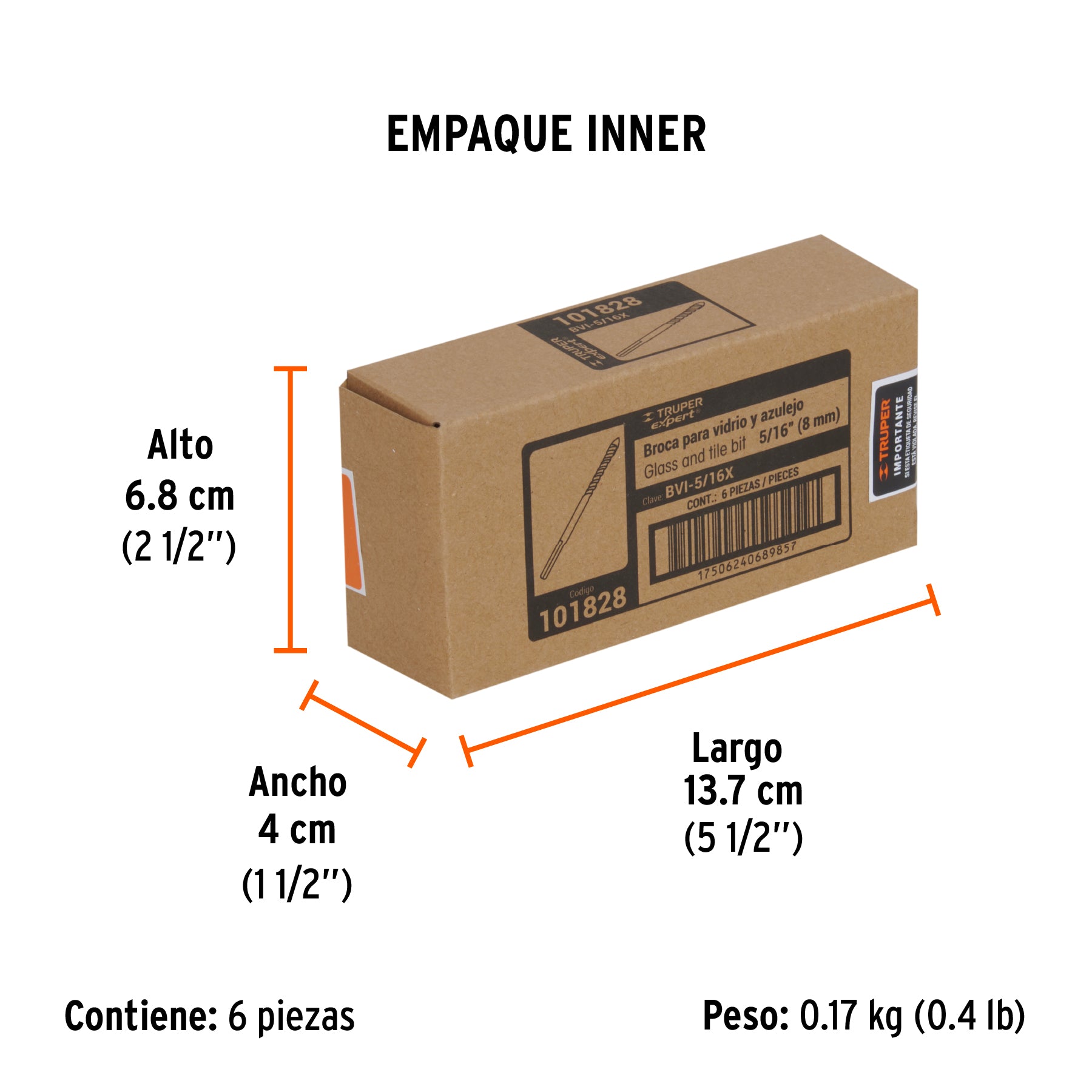 Broca para vidrio y azulejo 5/16', Truper Expert