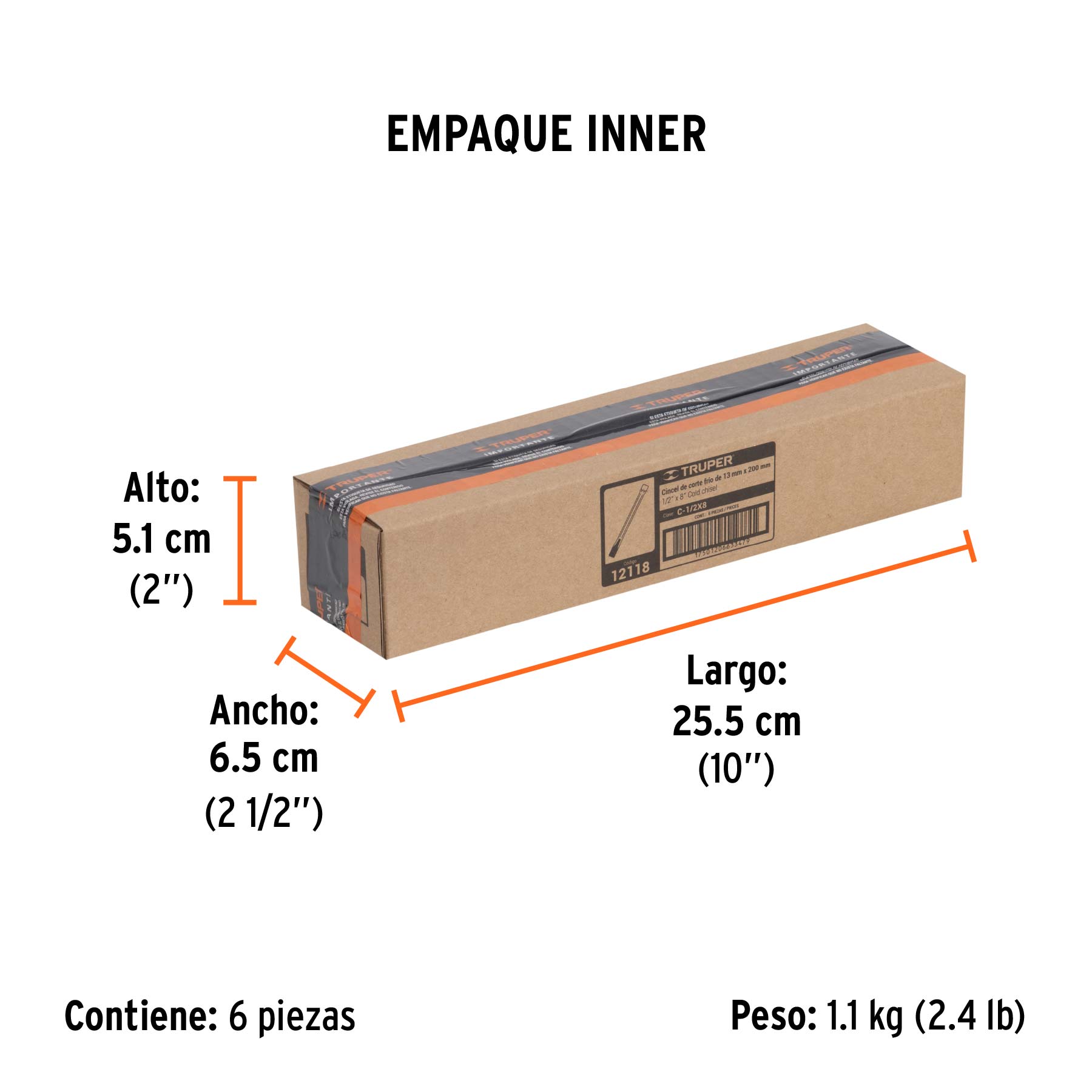 Cincel de corte frío, 1/2 x 8"