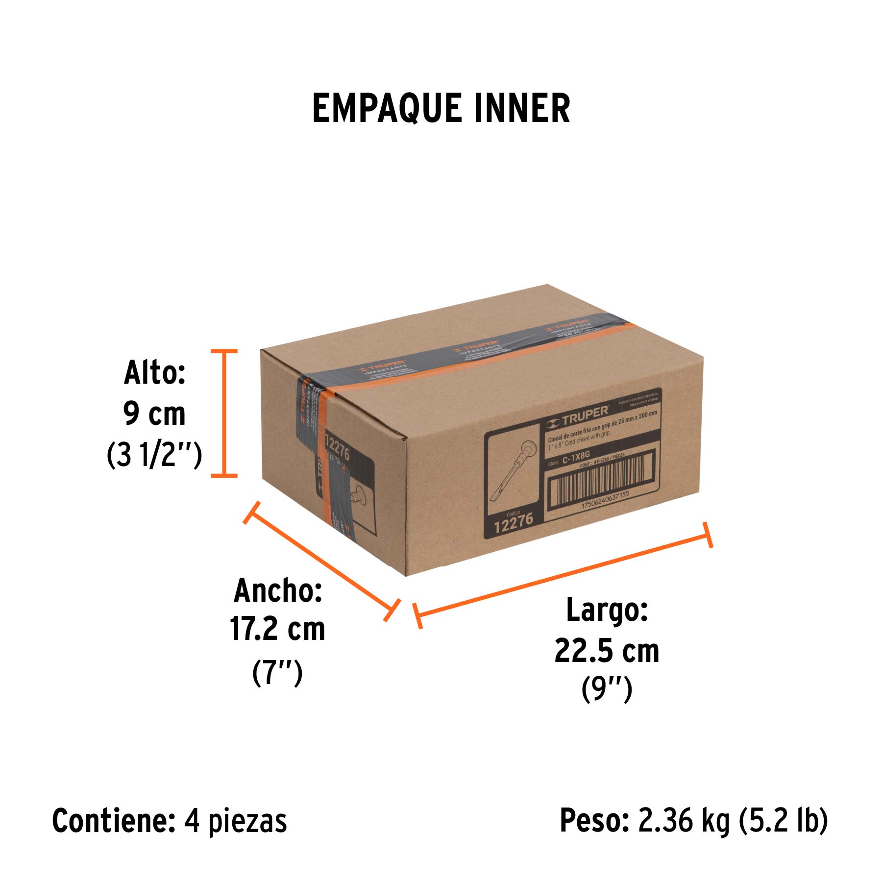 Cincel de corte frío, 1 x 8" con grip