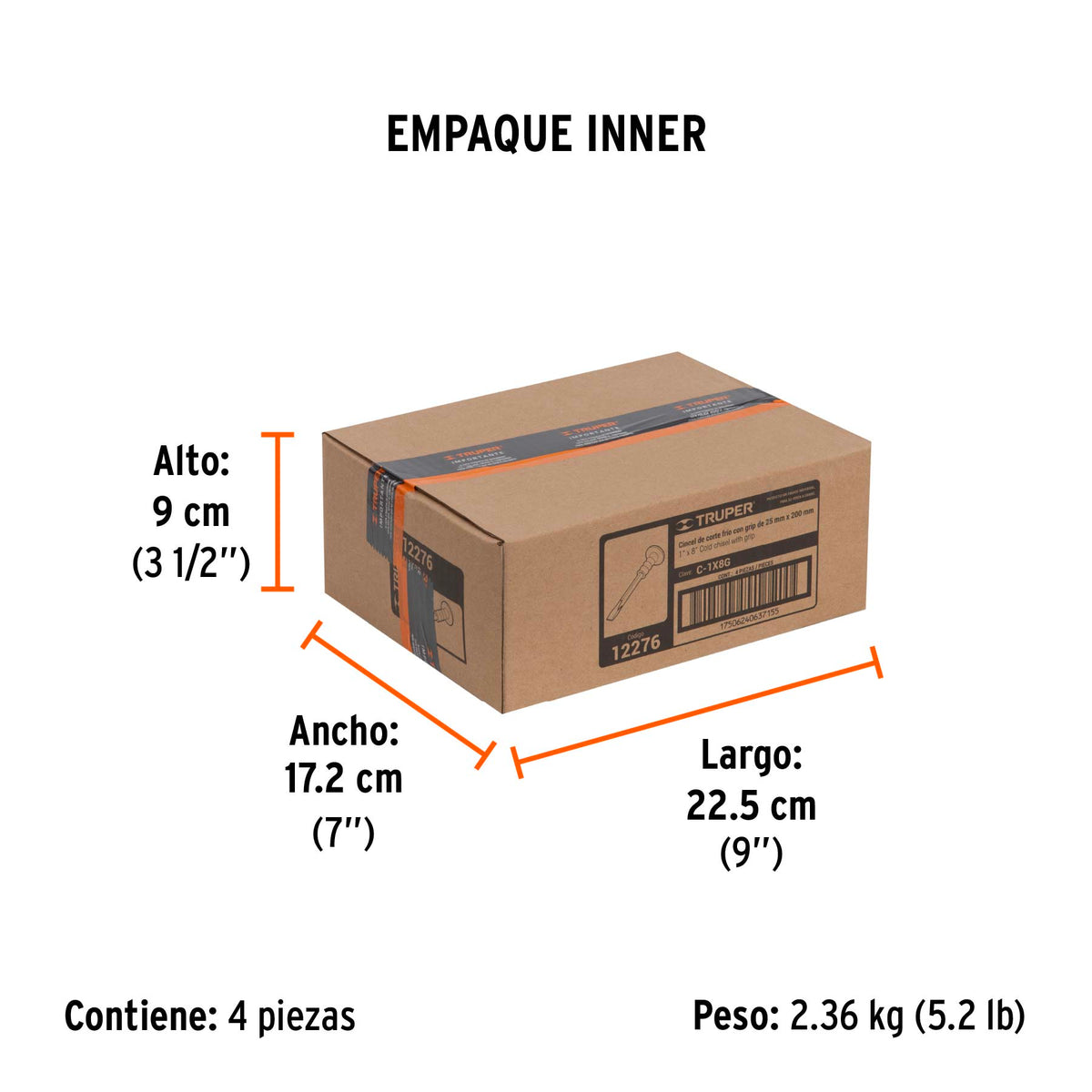Cincel de corte frío, 1 x 8" con grip