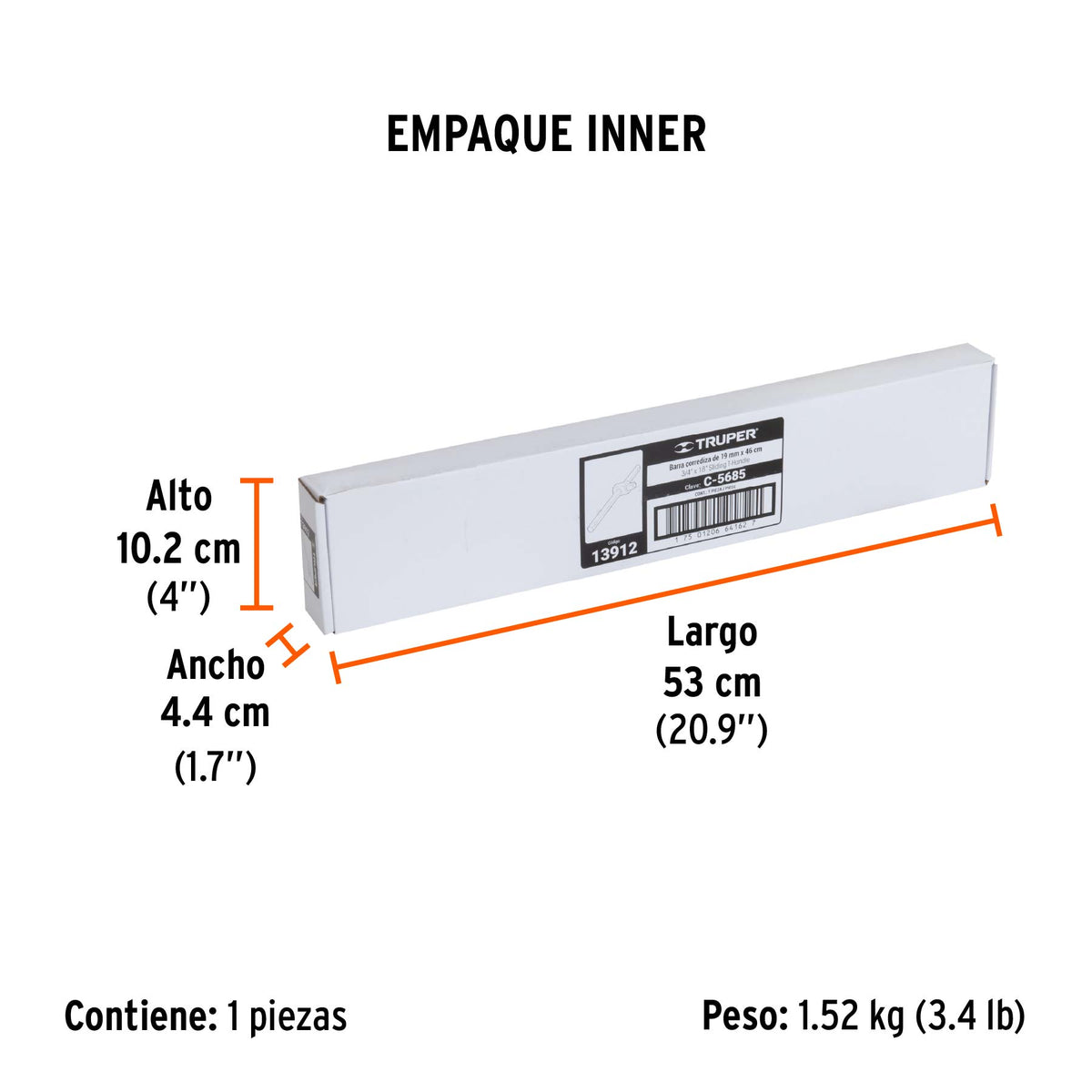 Barra corrediza para dados cuadro 3/4"