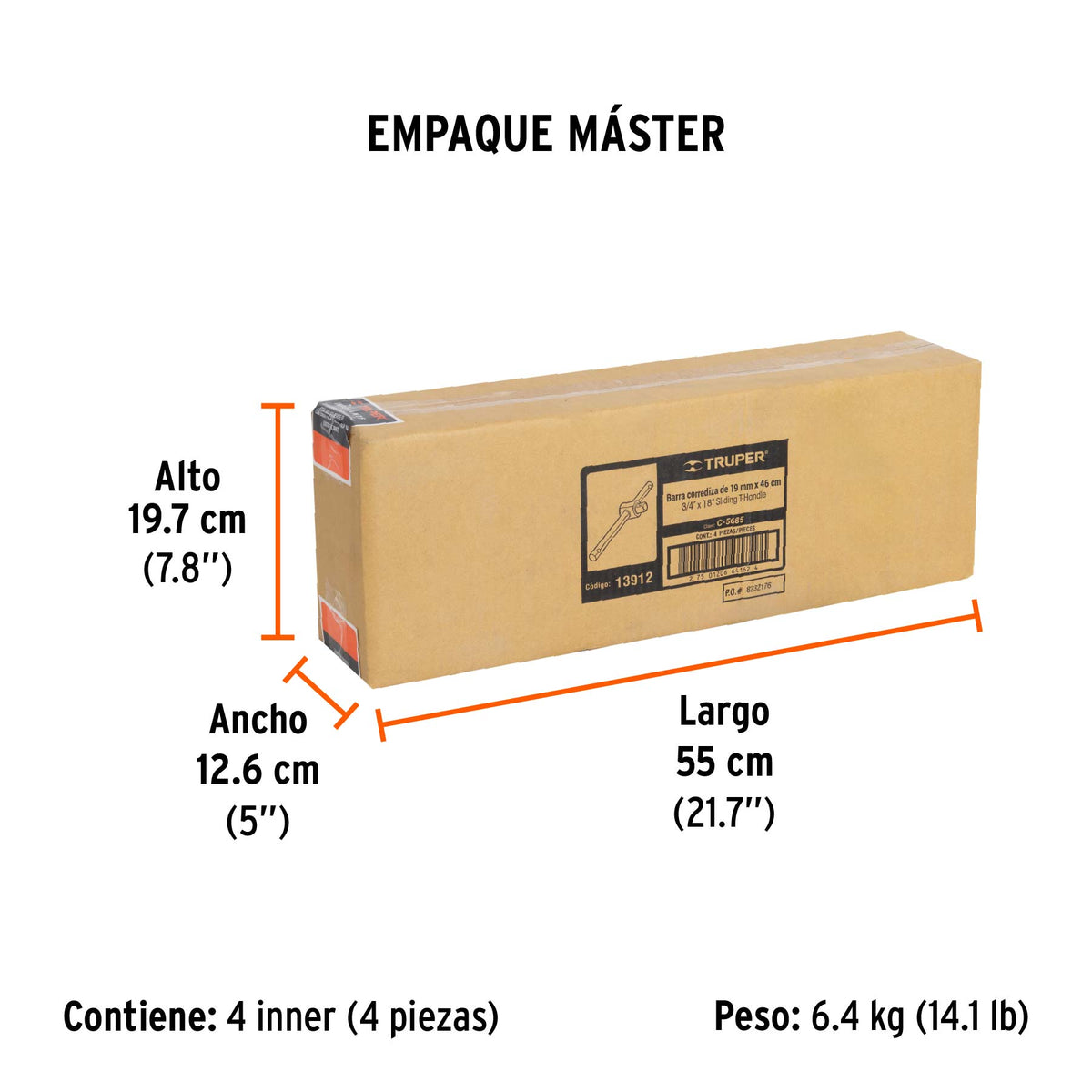 Barra corrediza para dados cuadro 3/4"