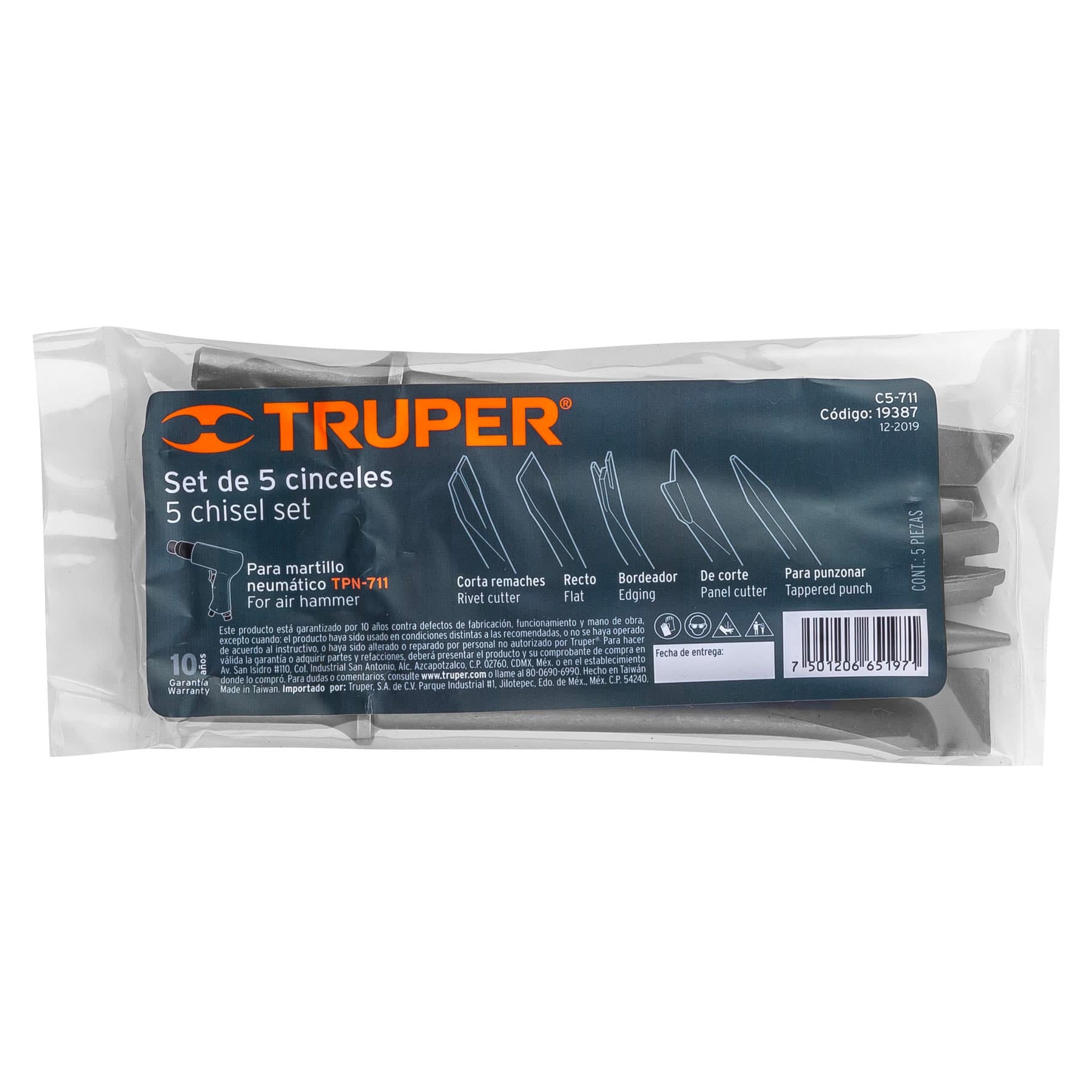 Cinceles para martillo neumático TPN-711, 5 piezas