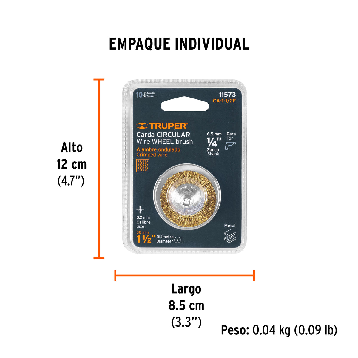 Carda circular 1-1/2", alambre fino, para taladro