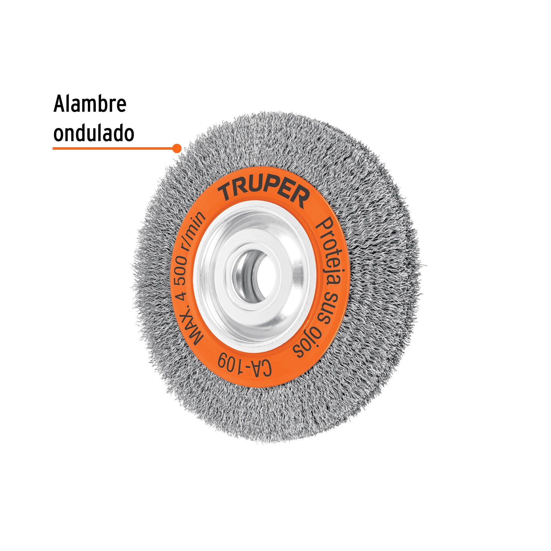 Carda alambre ondulado, 8 x 1-1/8" para esmeril