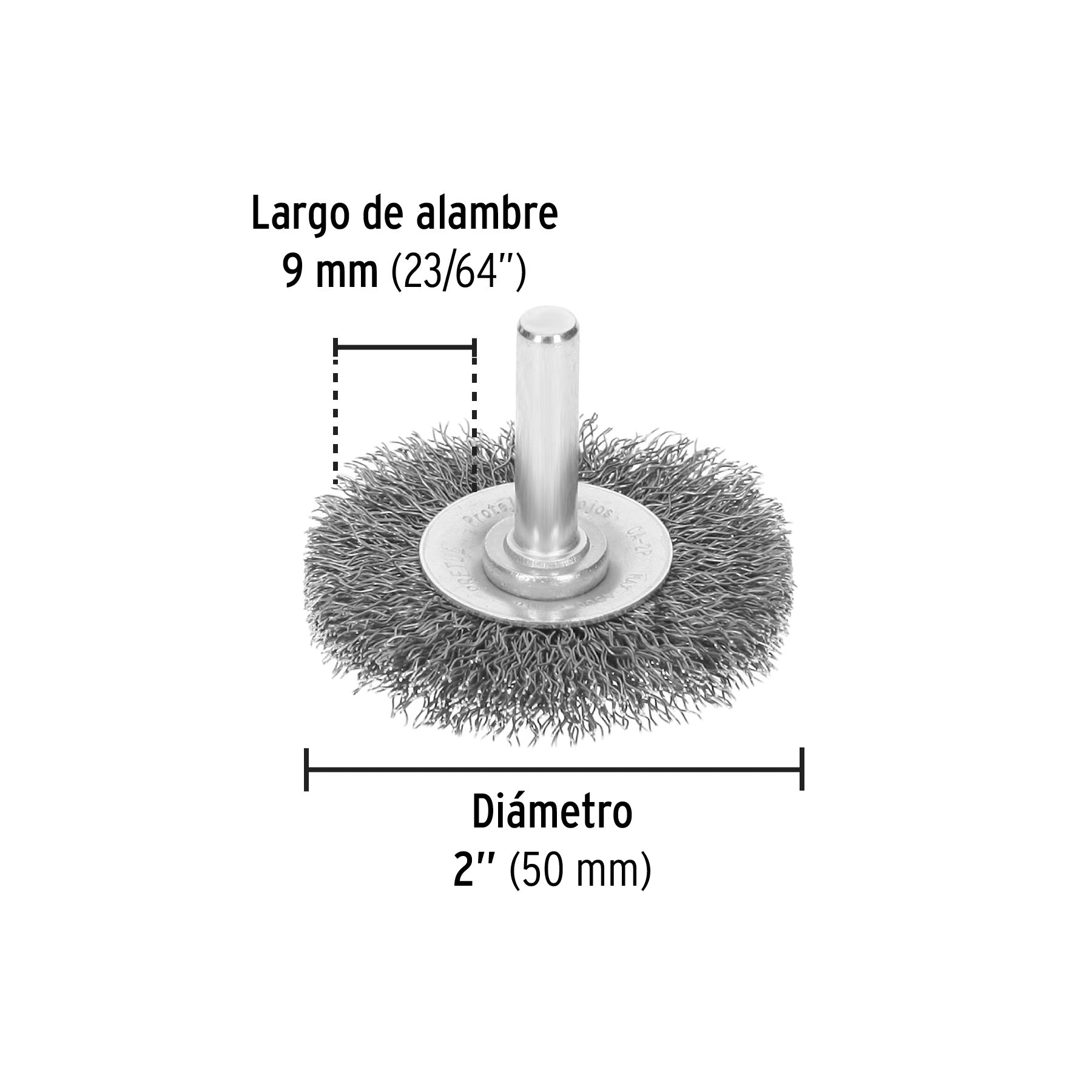 Carda circular 2", alambre grueso, para taladro, pretul