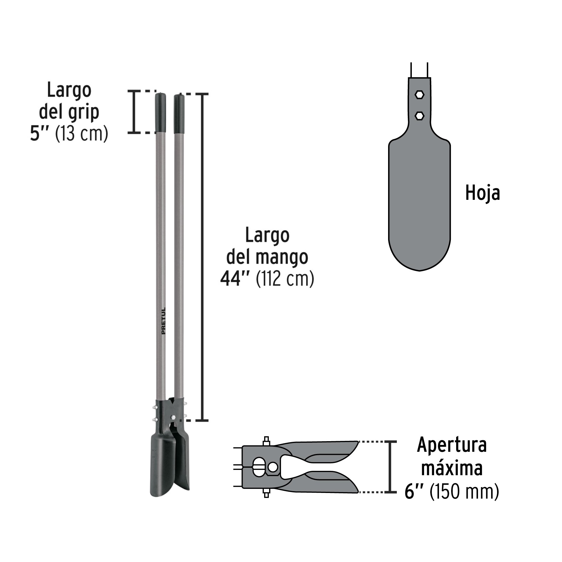 Cavador mango fibra de vidrio 44", Pretul