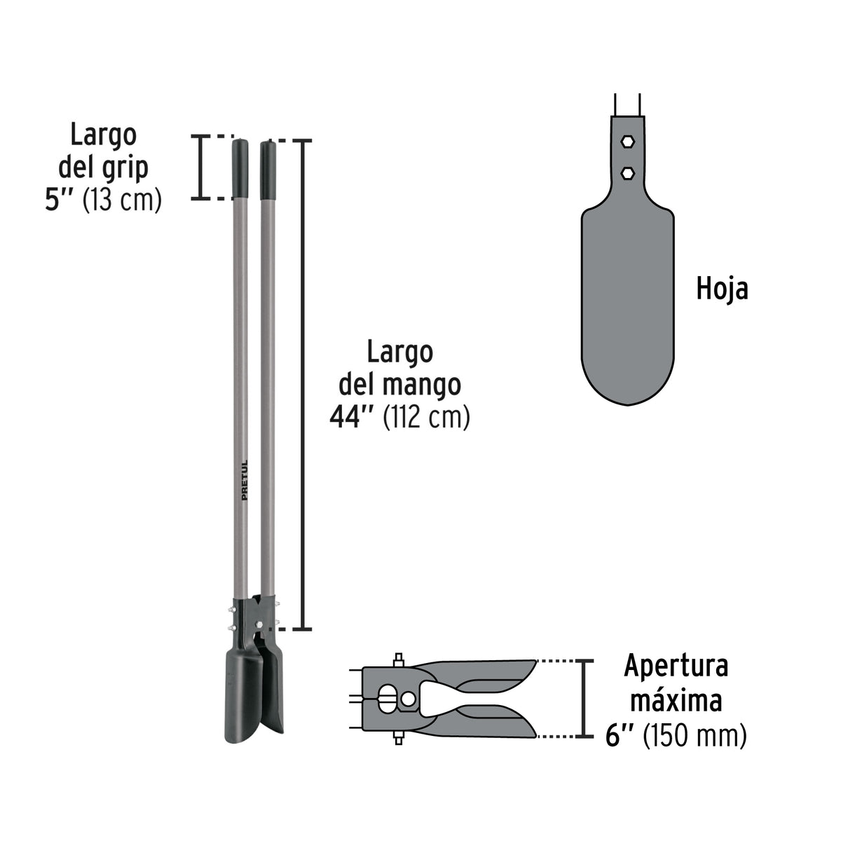 Cavador mango fibra de vidrio 44", Pretul