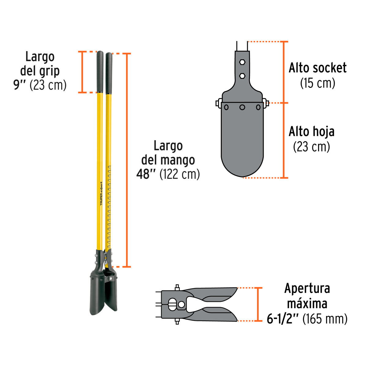 Cavador mango fibra de vidrio 48", Truper Expert