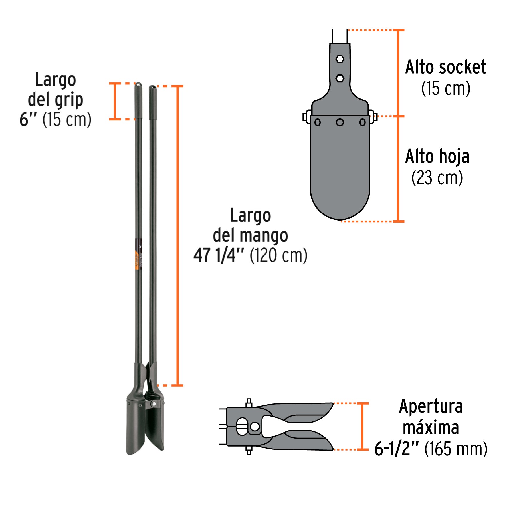 Cavador mangos de acero 47-1/4", Truper Expert