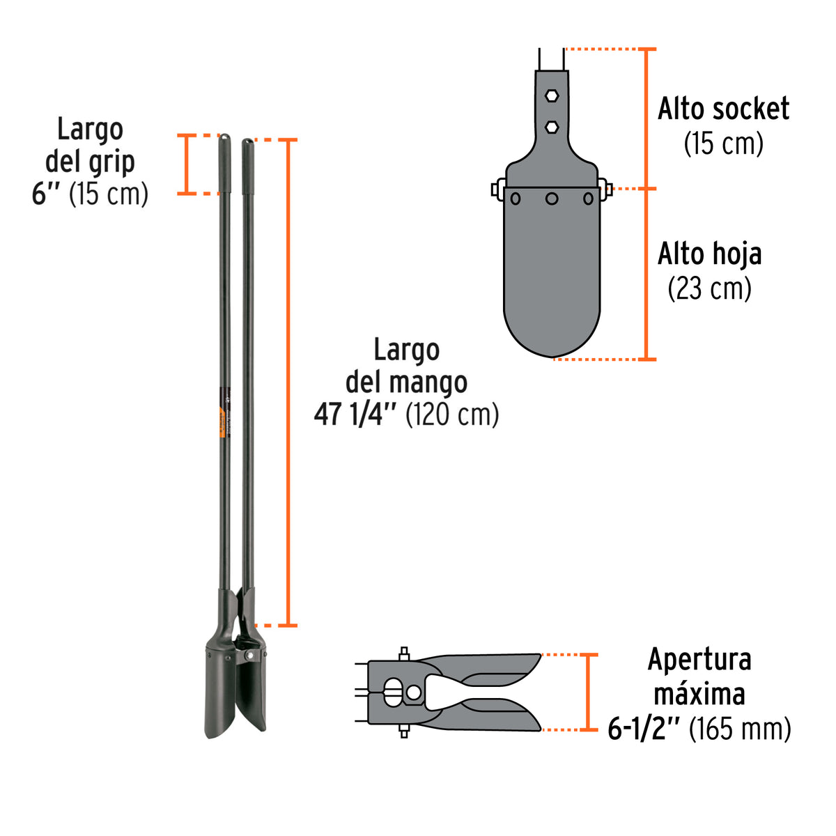 Cavador mangos de acero 47-1/4", Truper Expert