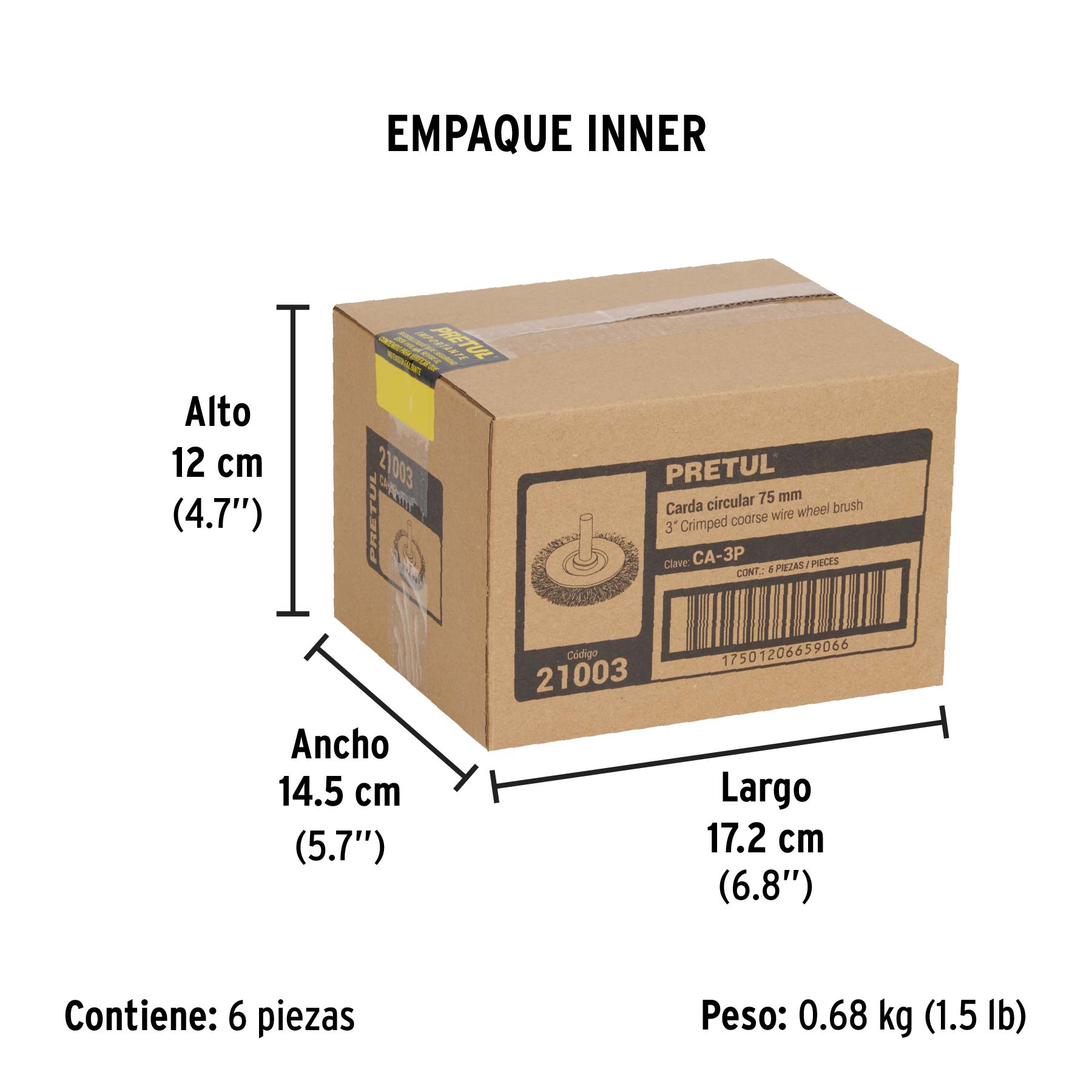Carda circular 3", alambre grueso, para taladro, pretul
