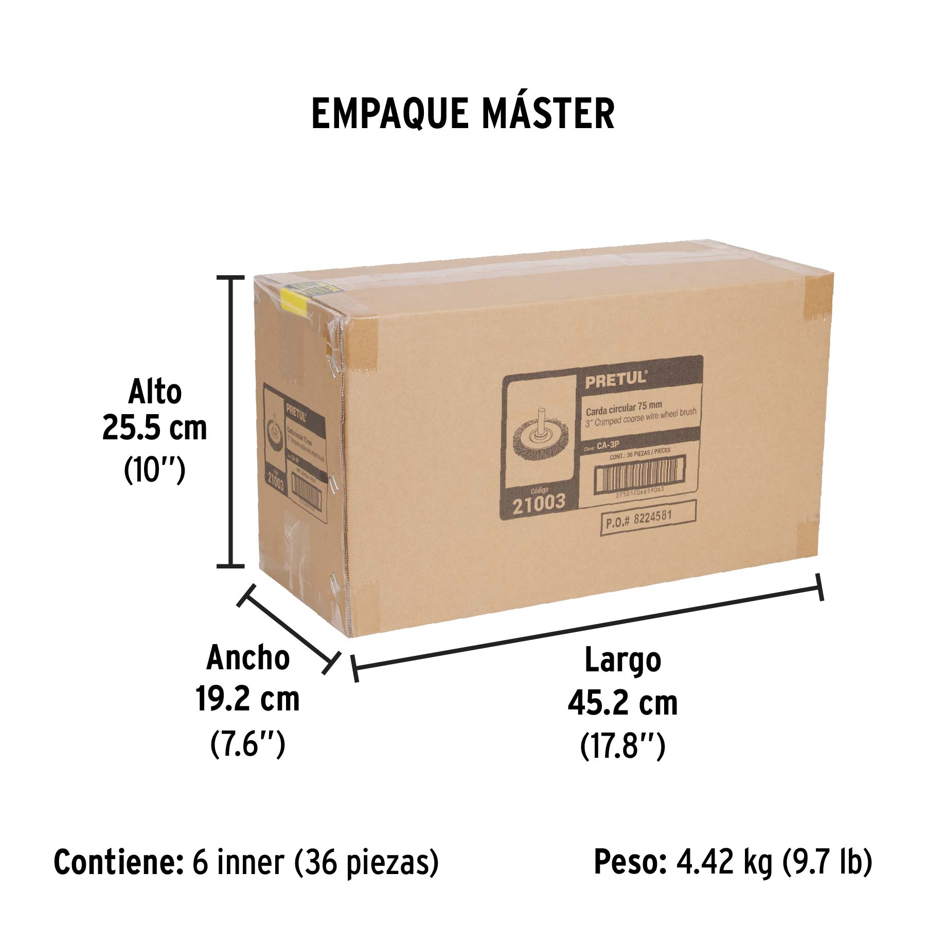 Carda circular 3", alambre grueso, para taladro, pretul